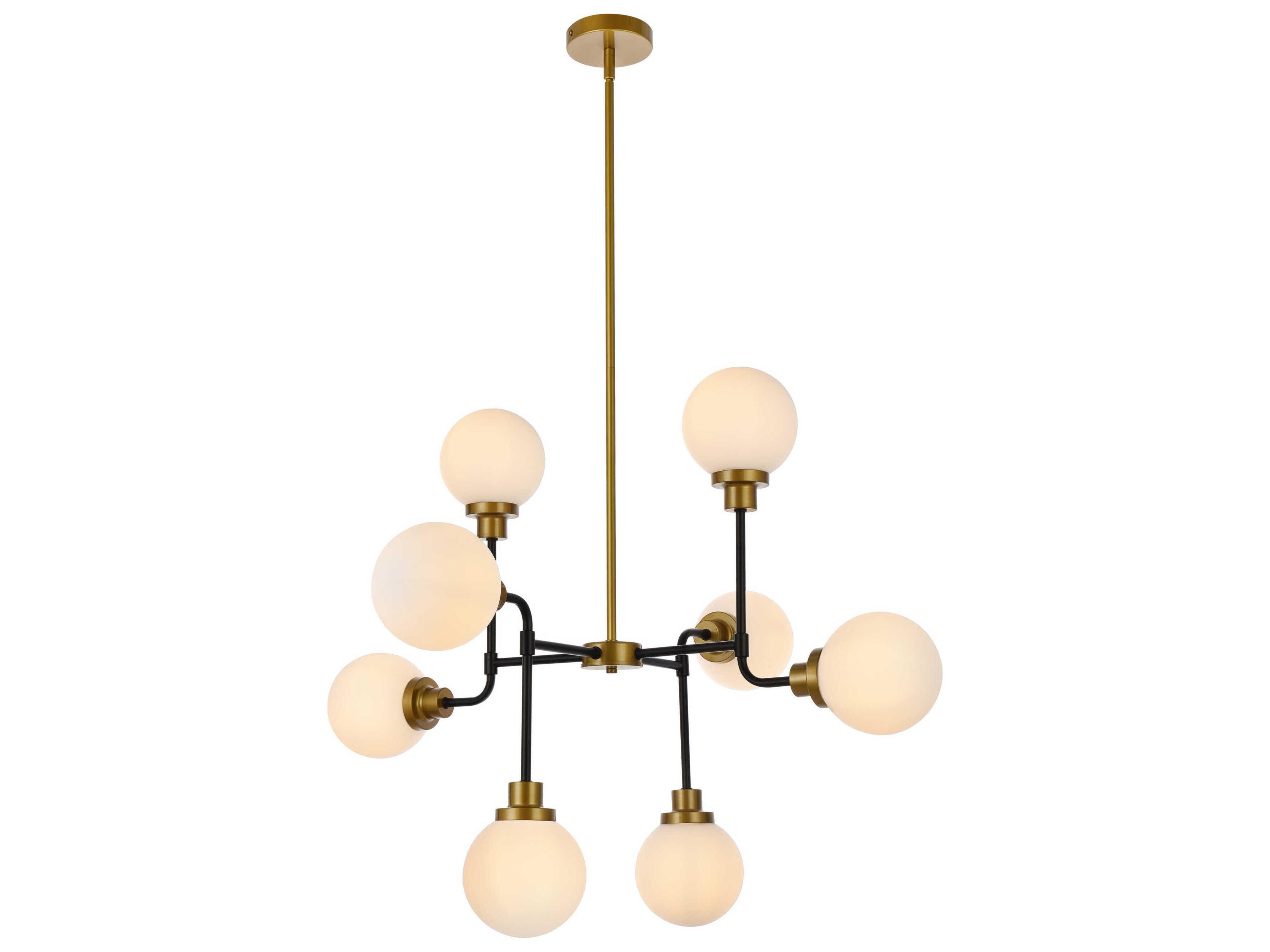 Hanson 8-Light Black Brass Glass Globe Chandelier