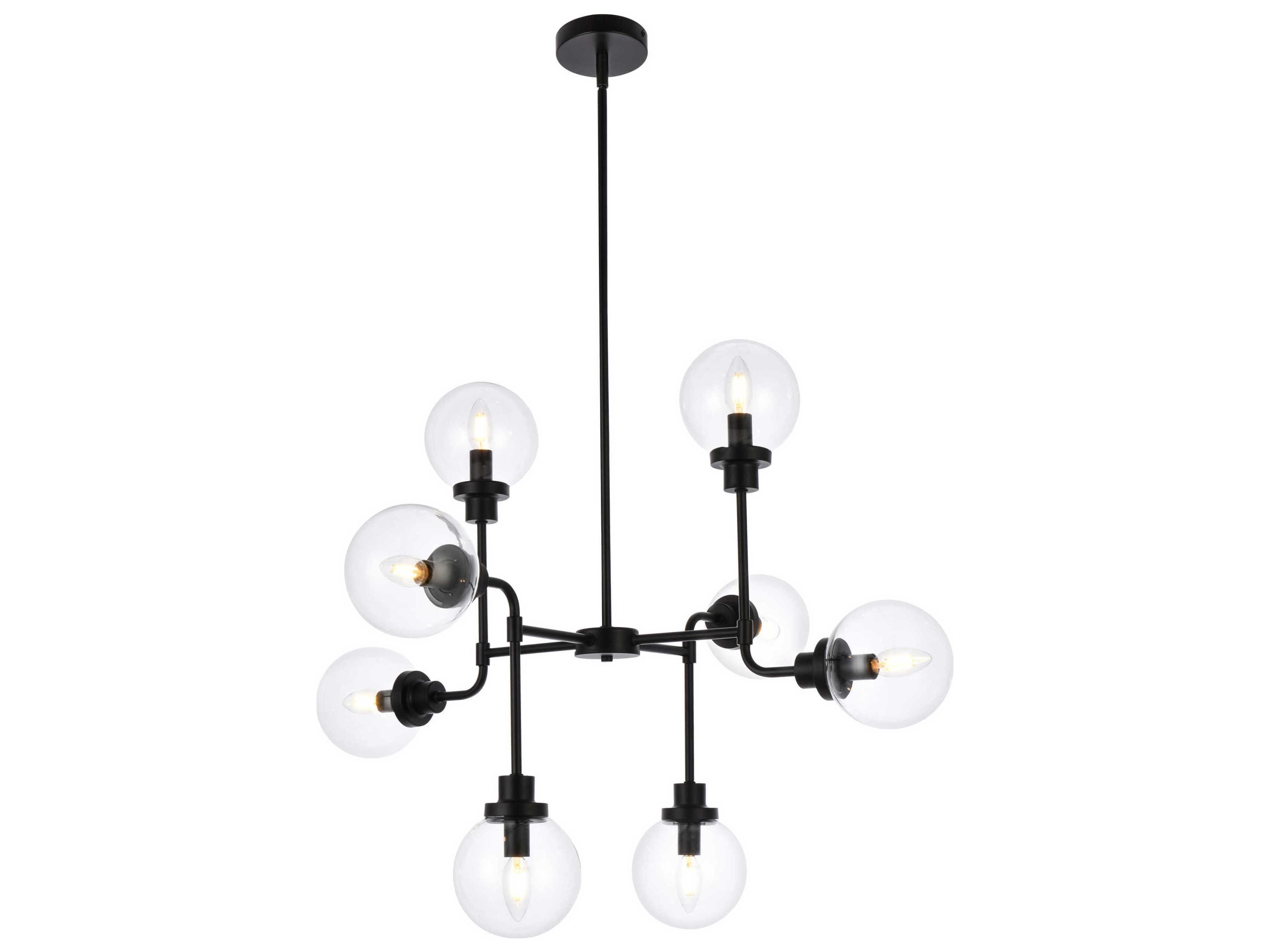 Hanson 8-Light Black And Clear Shade Glass Globe Chandelier
