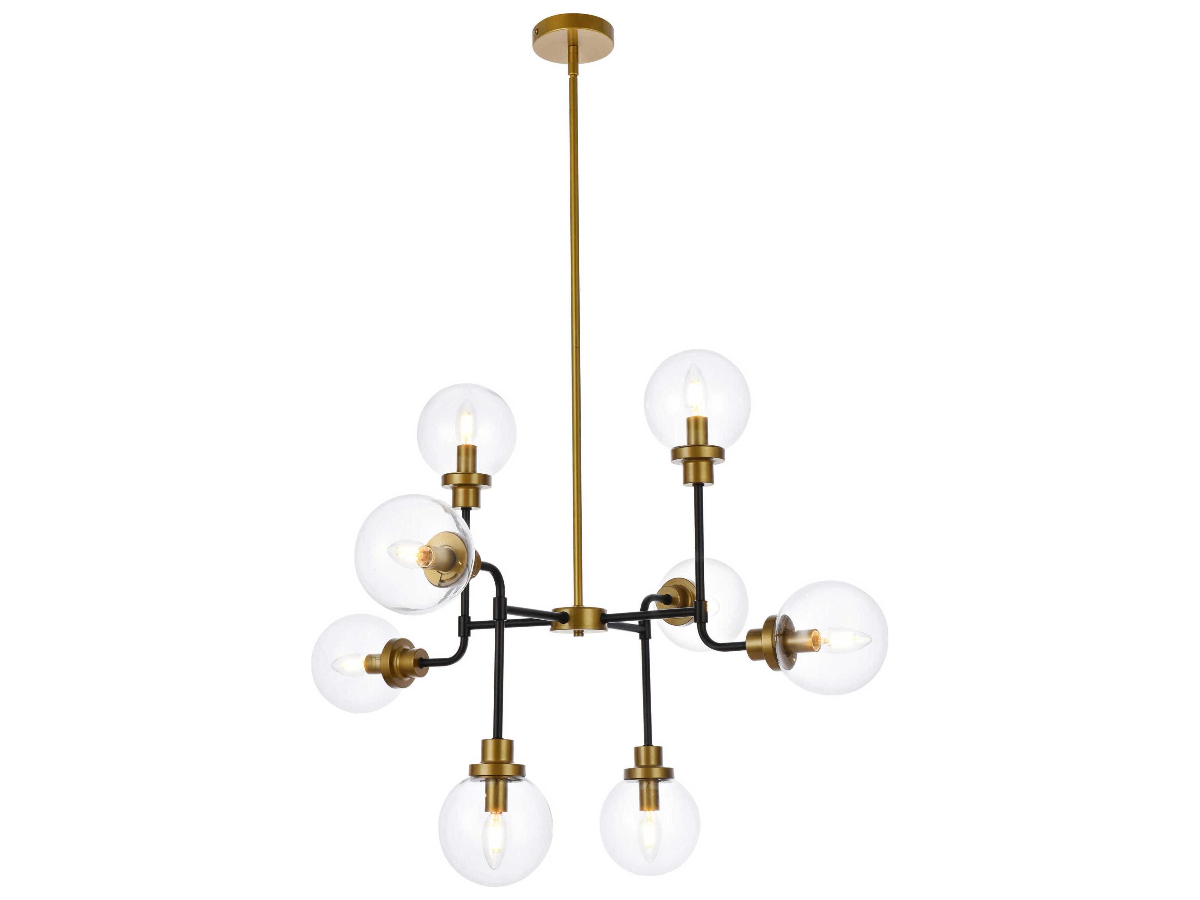 Hanson 8-Light Black And Brass Clear Shade Glass Globe Chandelier