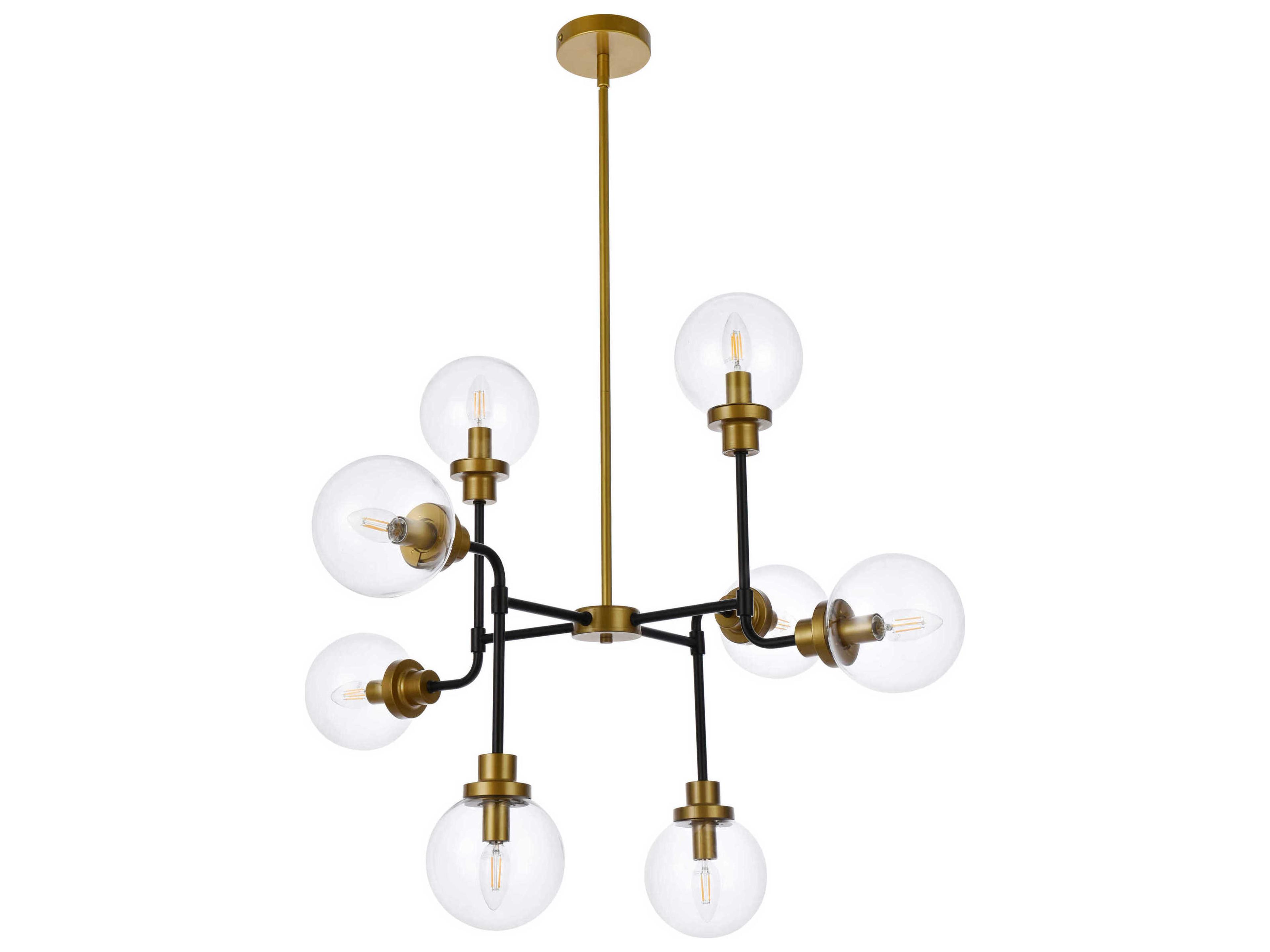 Elegant Lighting Hanson 8-Light Black And Brass Clear Shade Glass Globe Chandelier