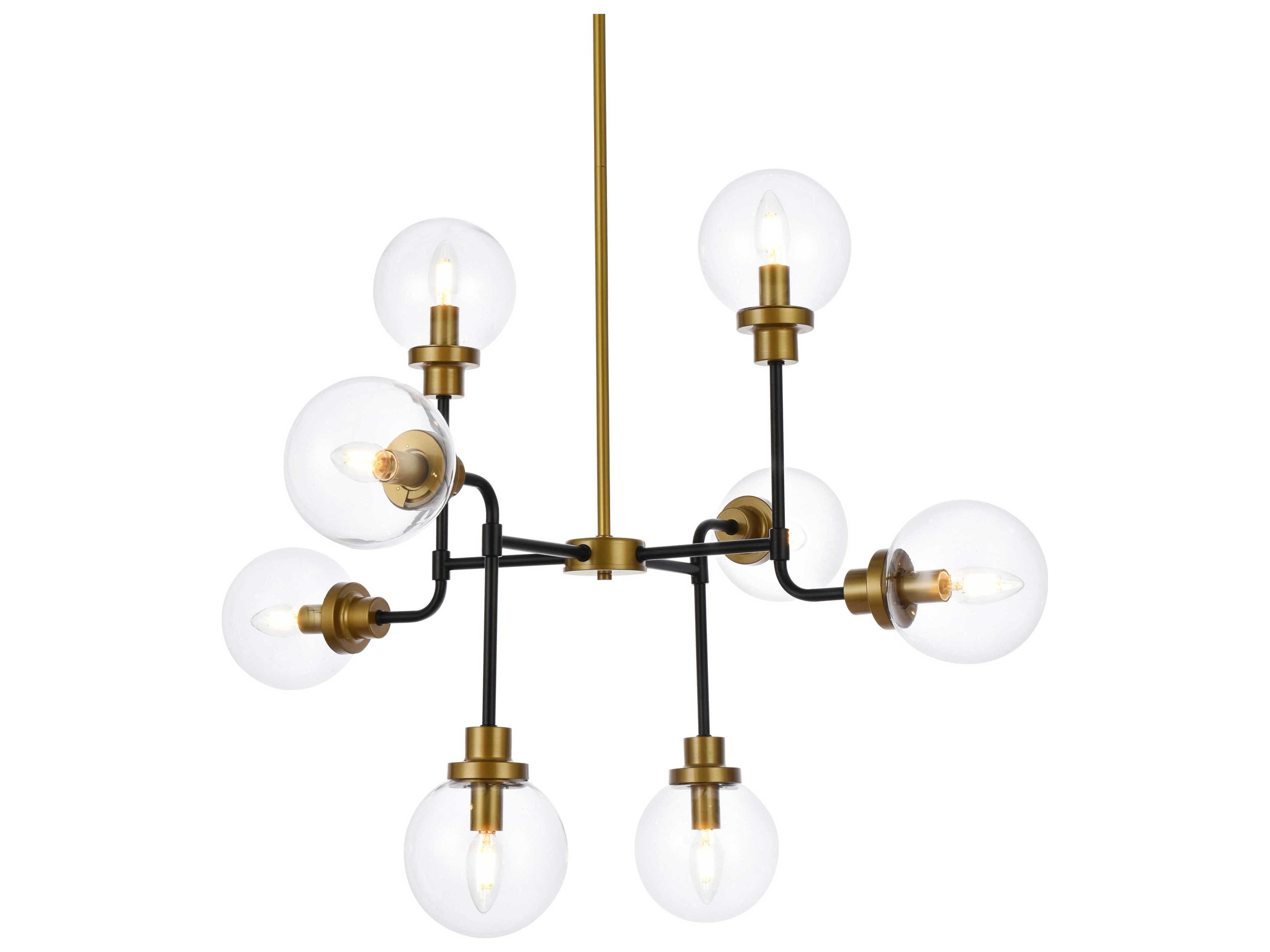 Elegant Lighting Hanson 8-Light Black And Brass Clear Shade Glass Globe Chandelier