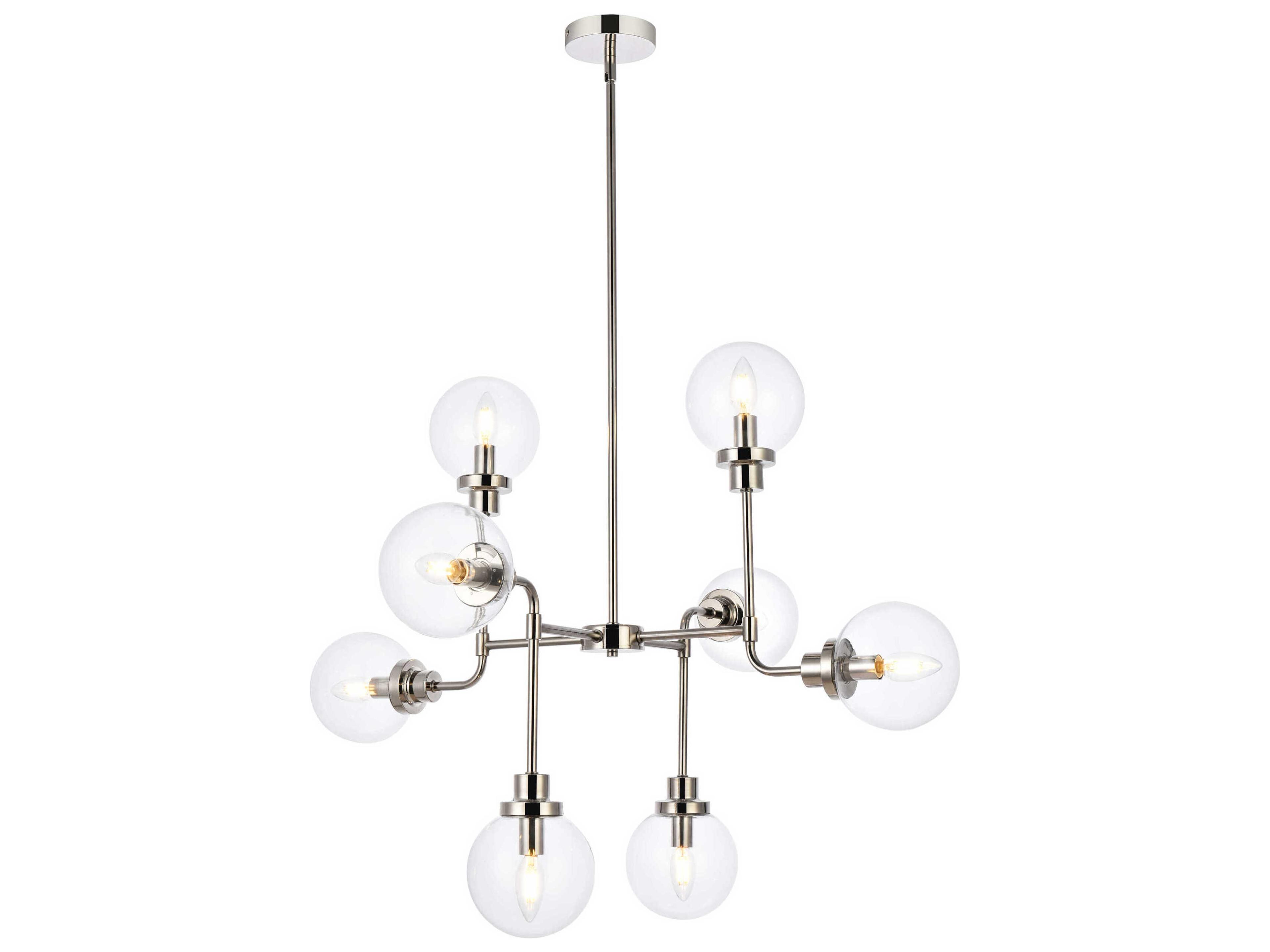 Hanson 8-Light Polished Nickel And Clear Shade Glass Globe Chandelier