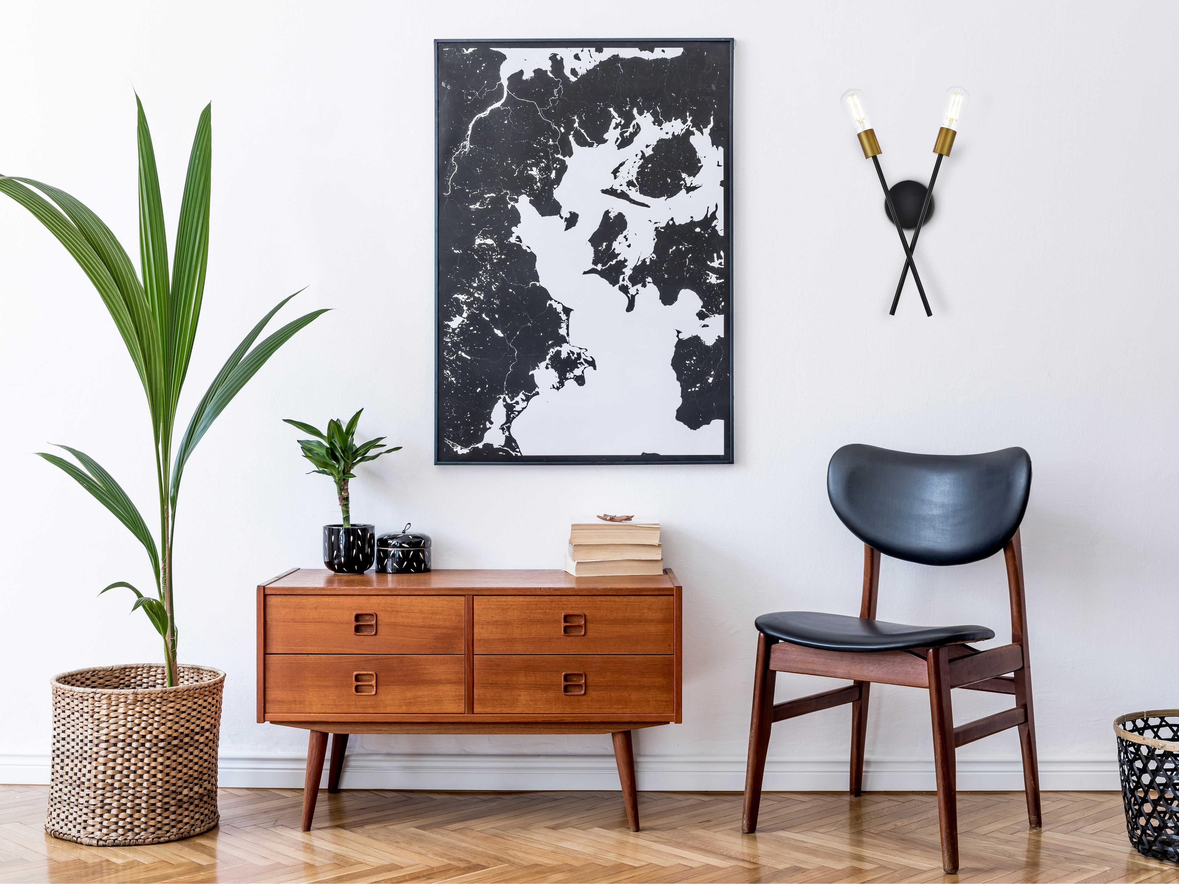 Elegant Lighting Armin 2-Light Black And Brass Wall Sconce