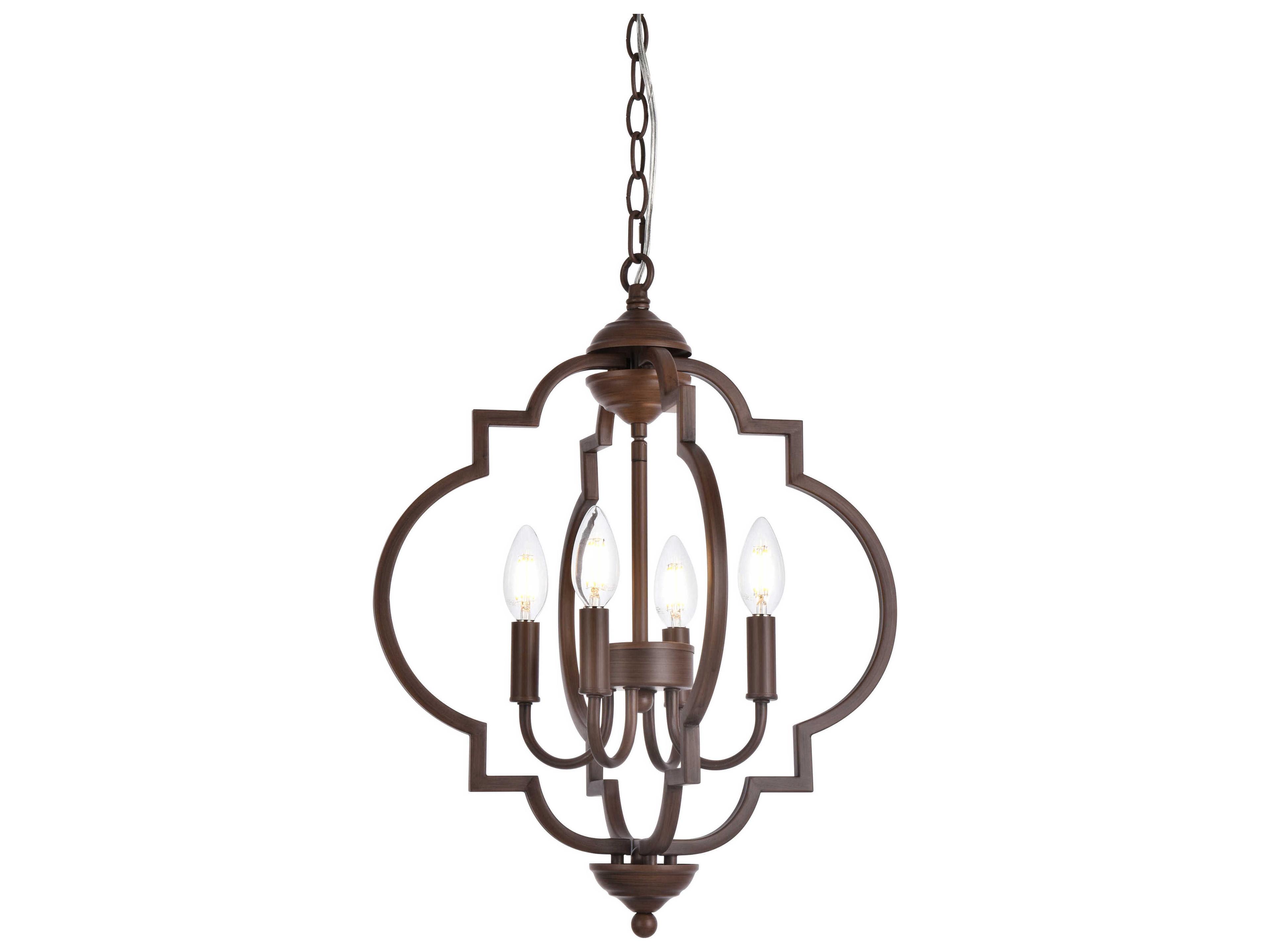 Elegant Lighting Sandara 4-Light Weathered Oak Brown Geometric Chandelier
