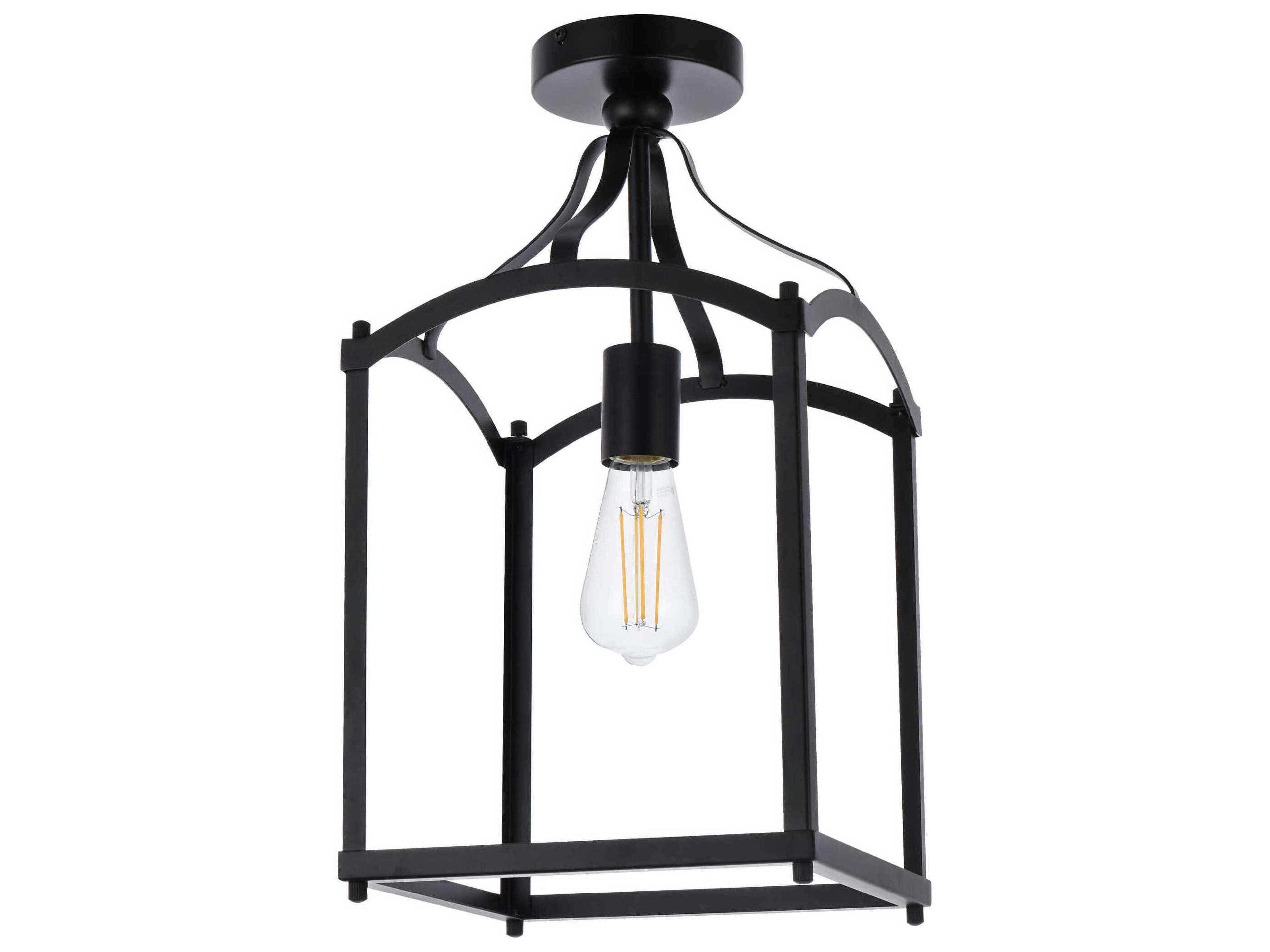 Elegant Lighting Janet 1-Light Black Geometric Semi Flush Mount