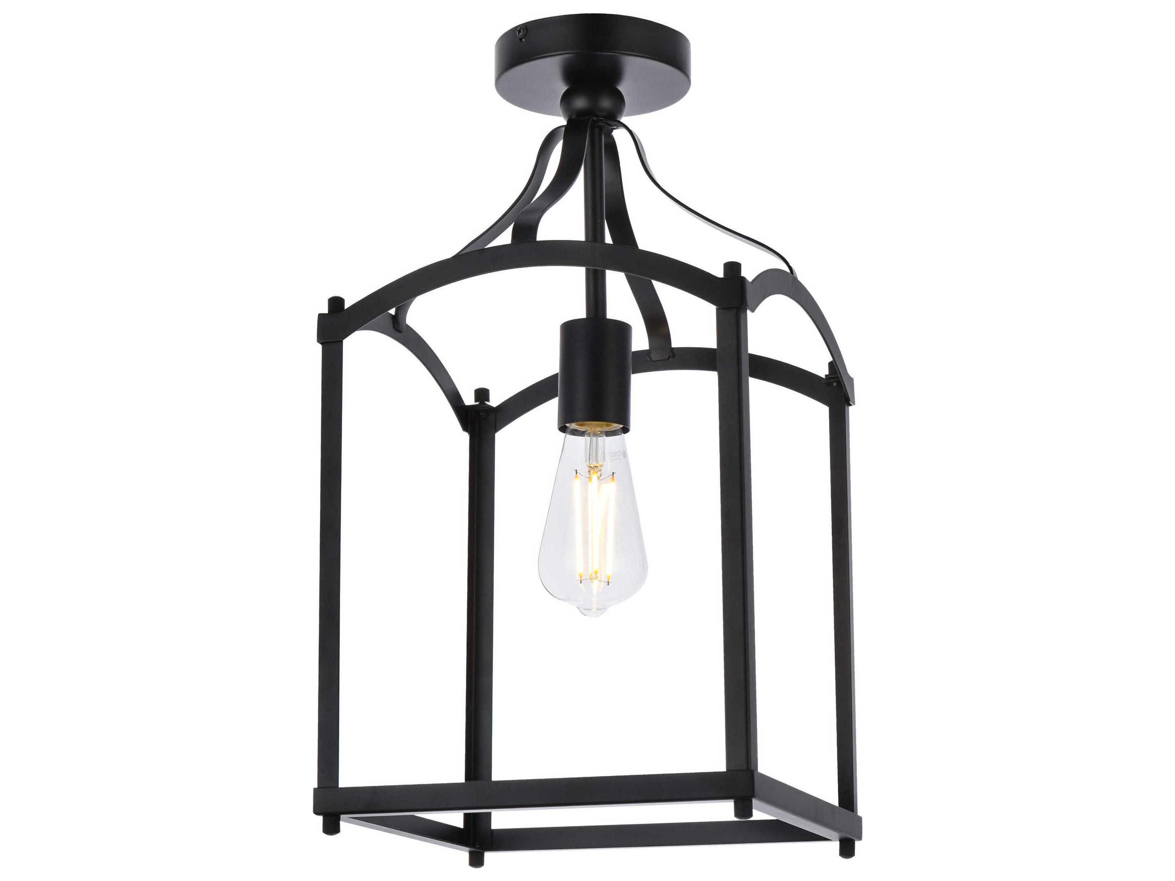 Elegant Lighting Janet 1-Light Black Geometric Semi Flush Mount