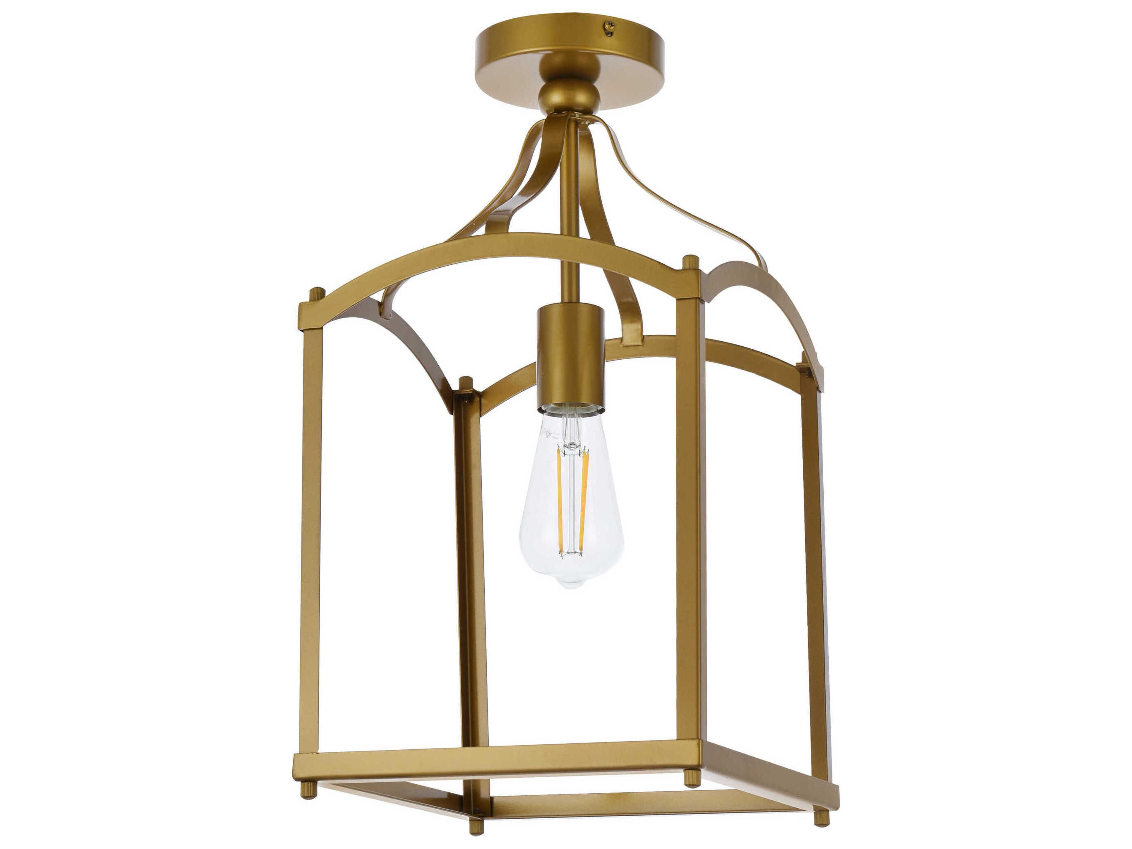 Elegant Lighting Janet 1-Light Brass Geometric Semi Flush Mount