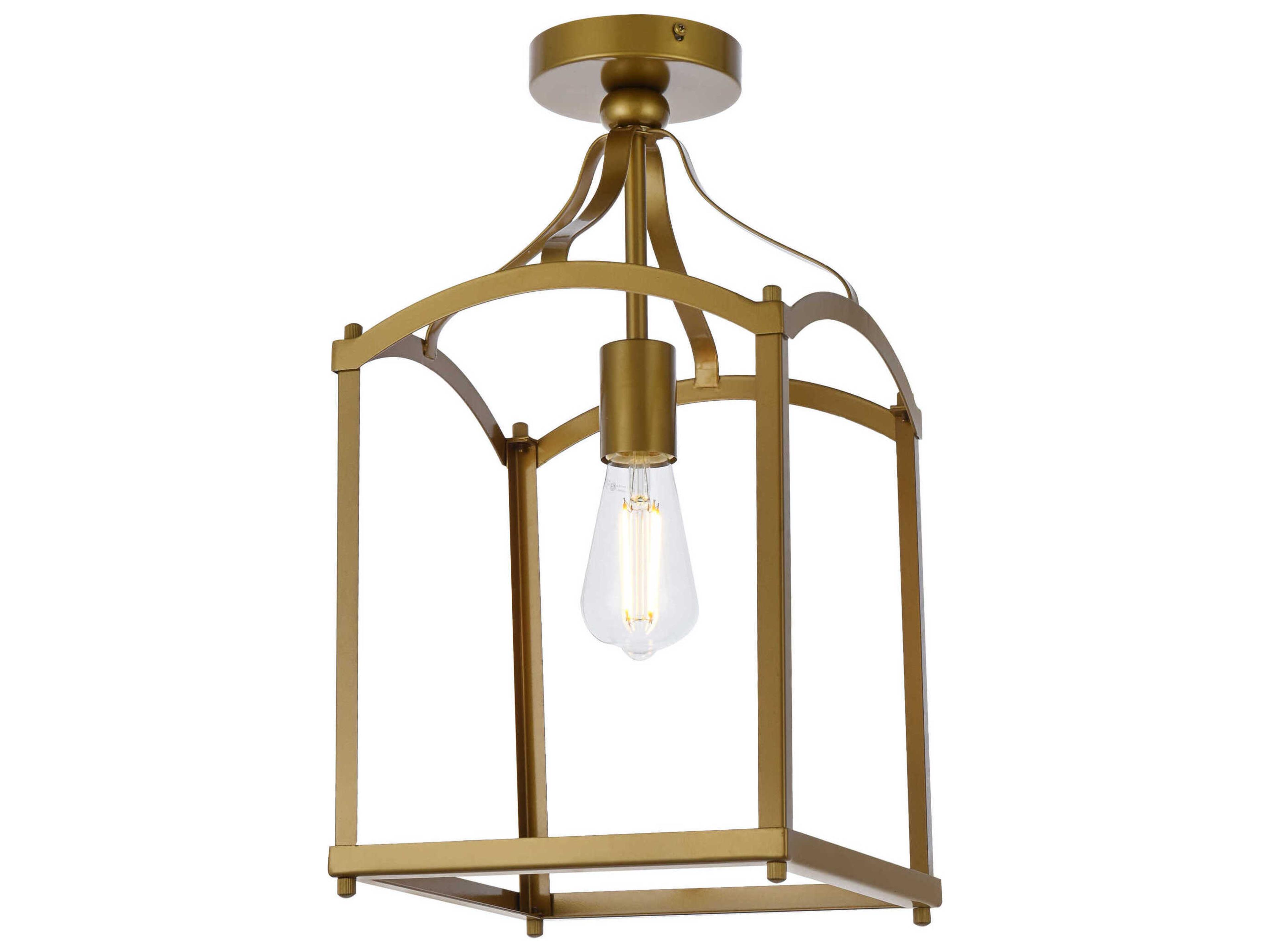 Elegant Lighting Janet 1-Light Brass Geometric Semi Flush Mount