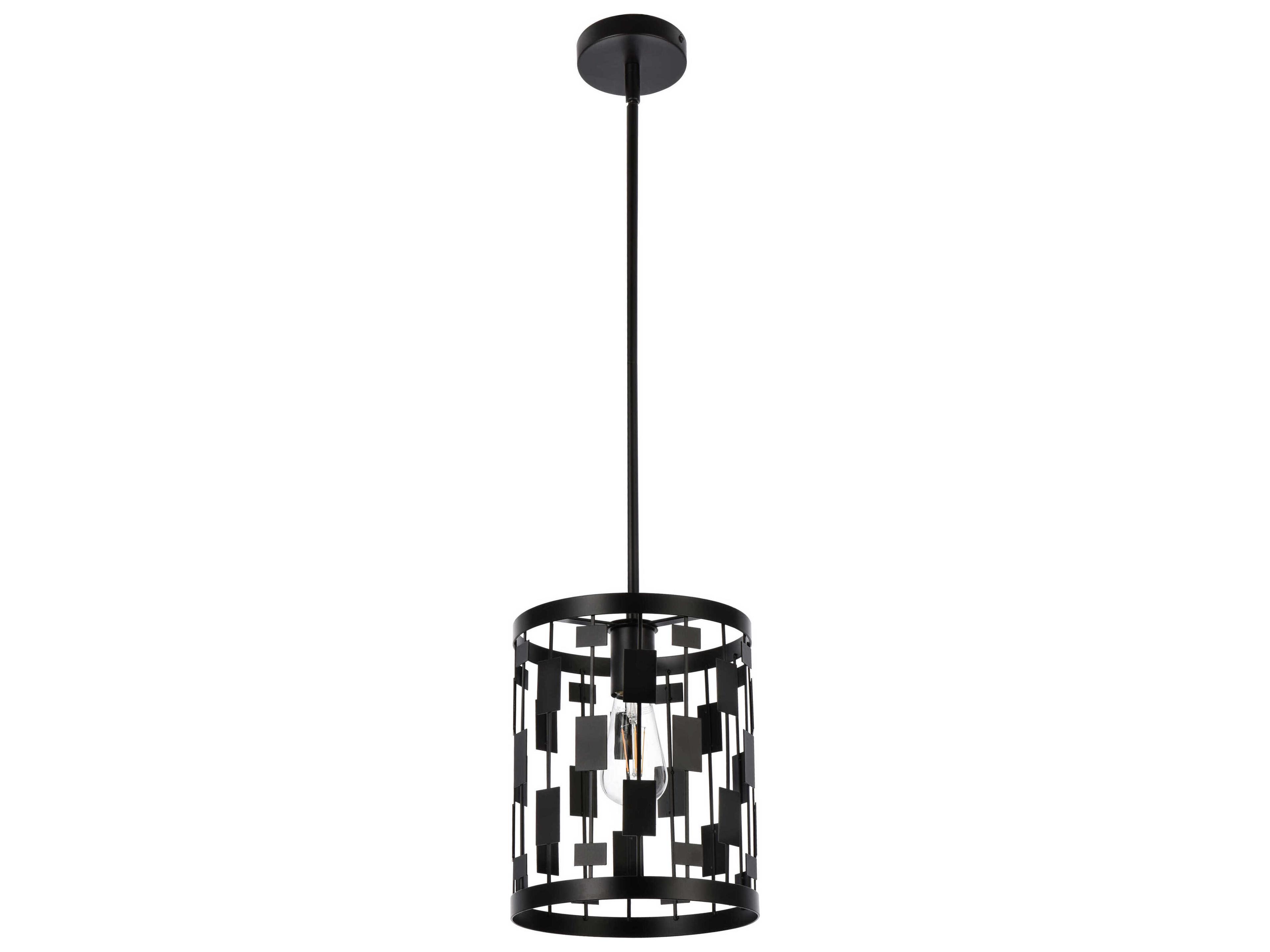 Elegant Lighting Levante 1-Light Black Cylinder Mini Pendant