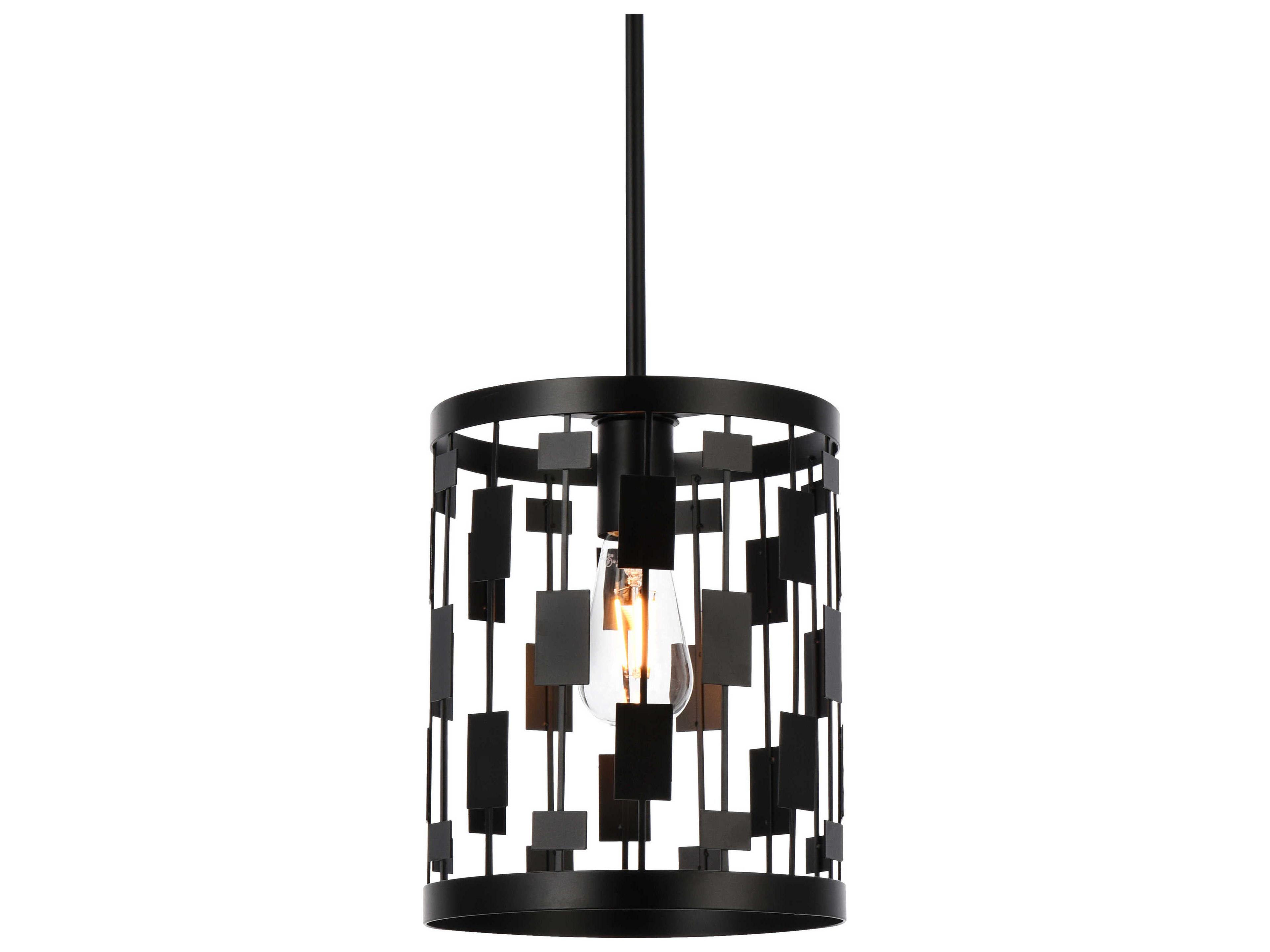 Elegant Lighting Levante 1-Light Black Cylinder Mini Pendant