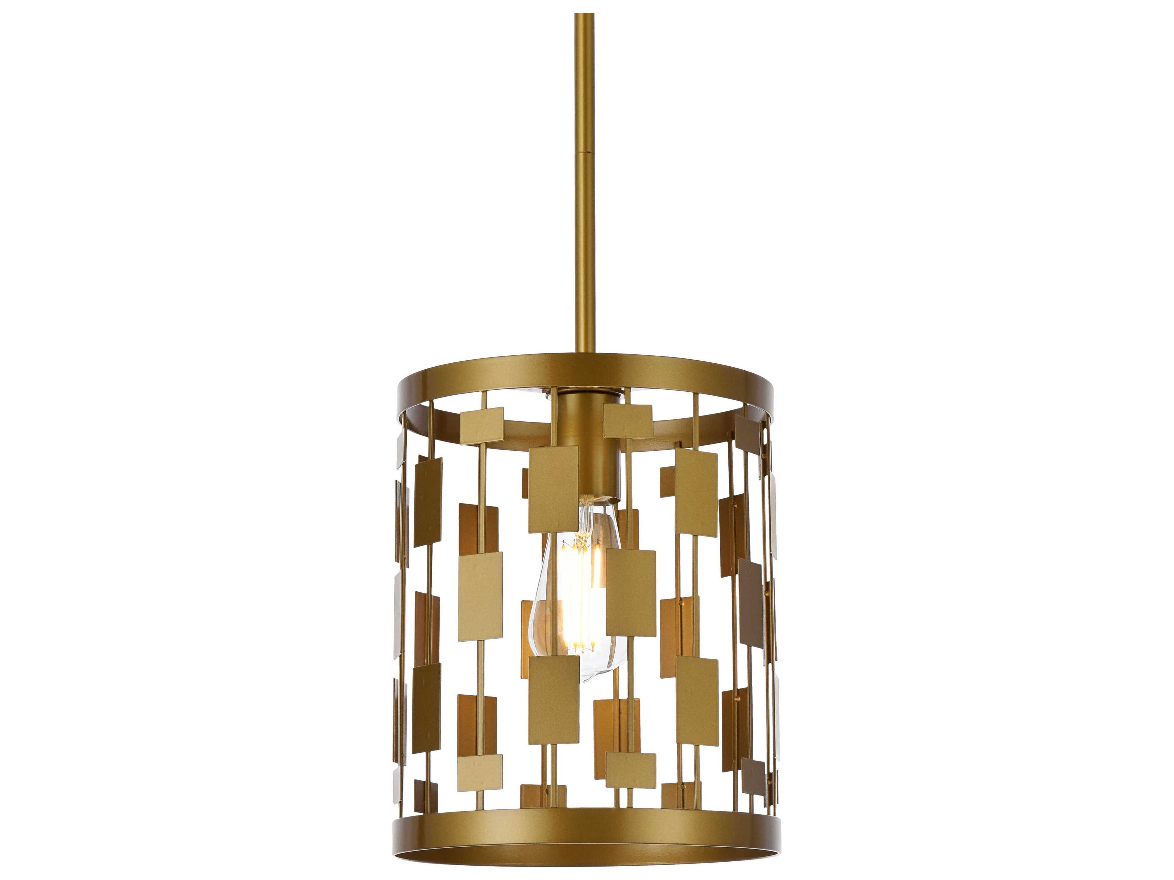 Elegant Lighting Levante 1-Light Brass Cylinder Mini Pendant