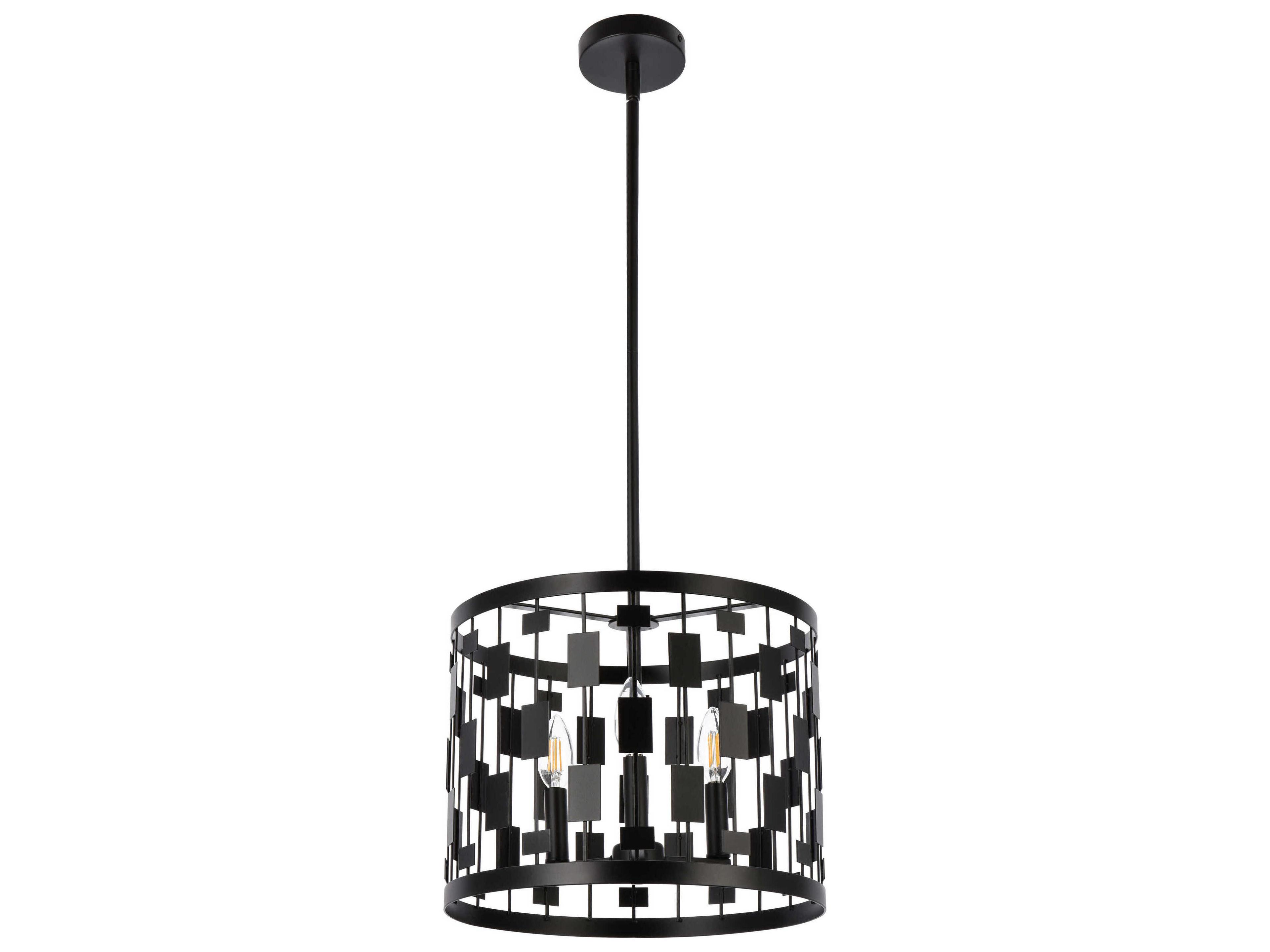 Elegant Lighting Levante 3-Light Black Drum Pendant