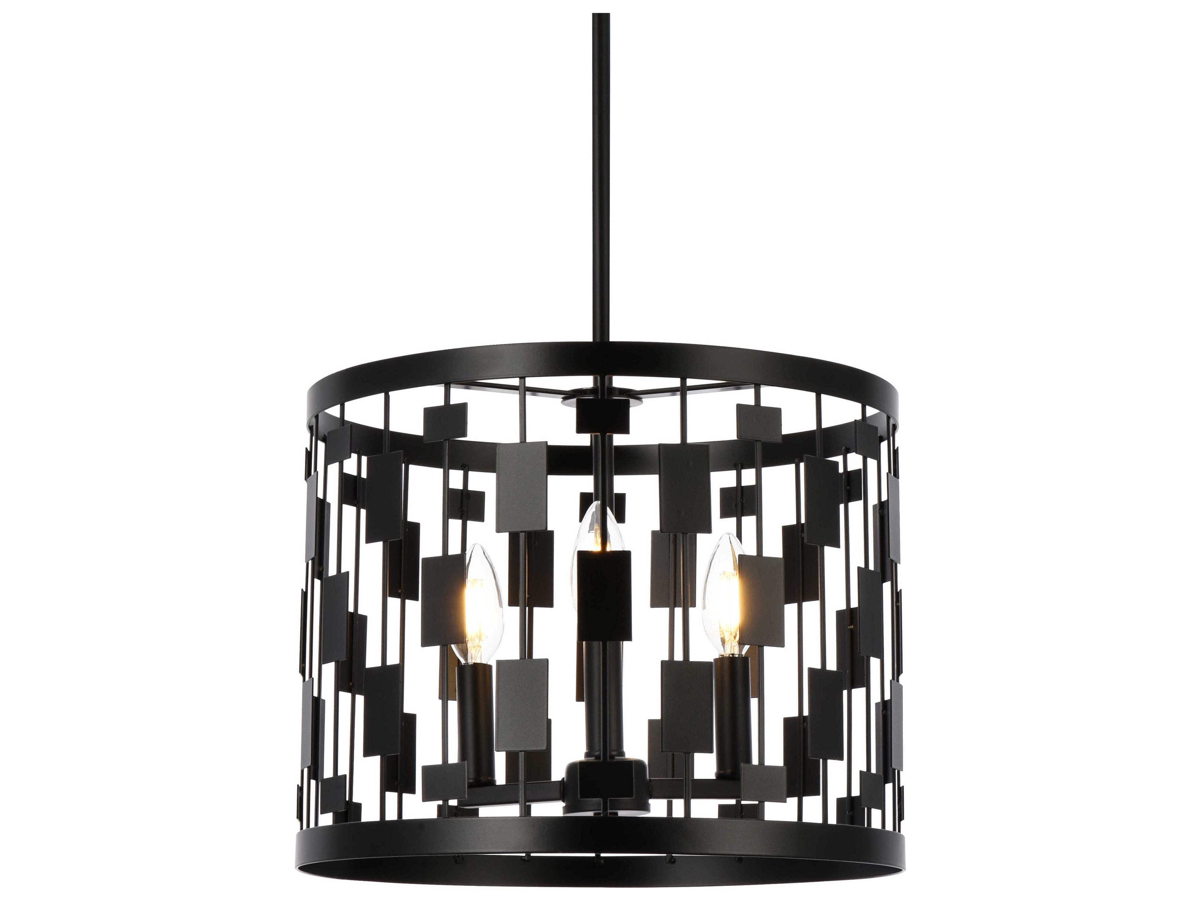 Elegant Lighting Levante 3-Light Black Drum Pendant
