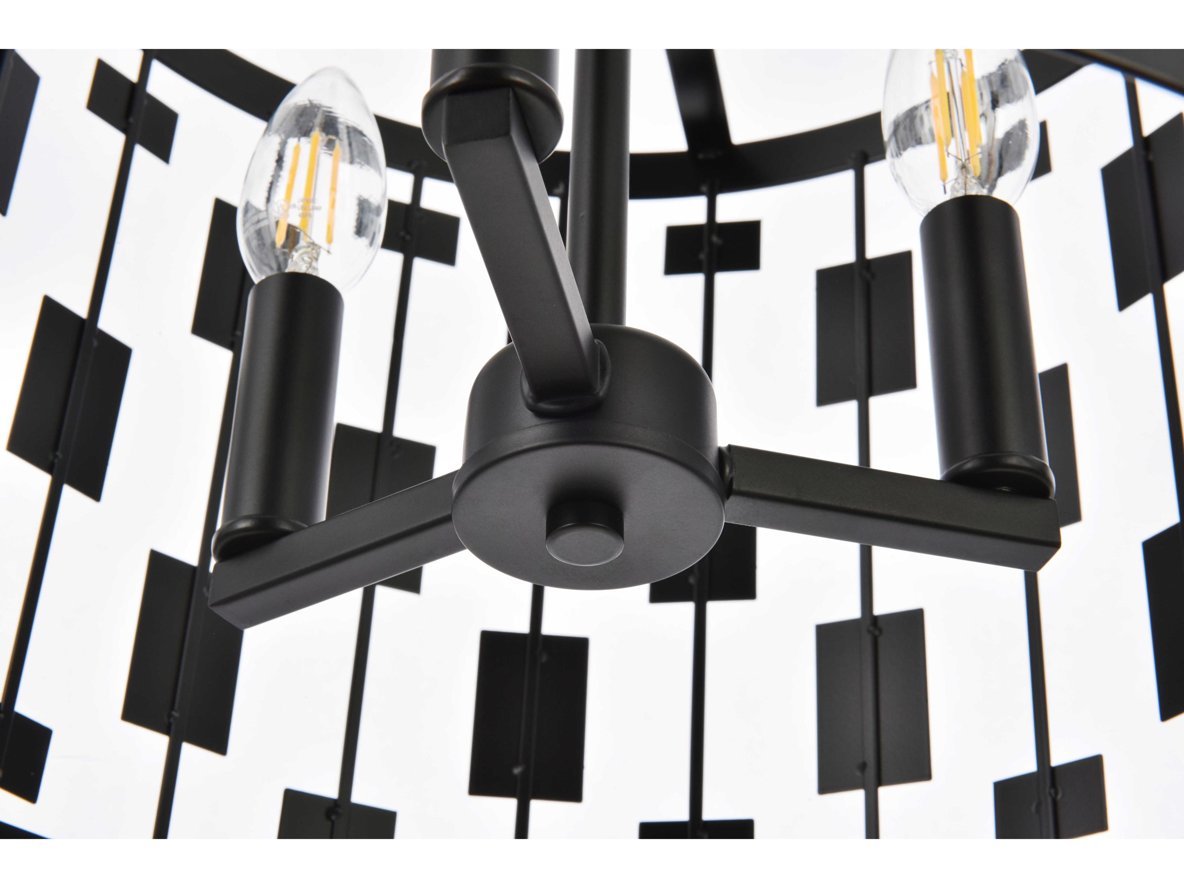 Elegant Lighting Levante 3-Light Black Drum Pendant