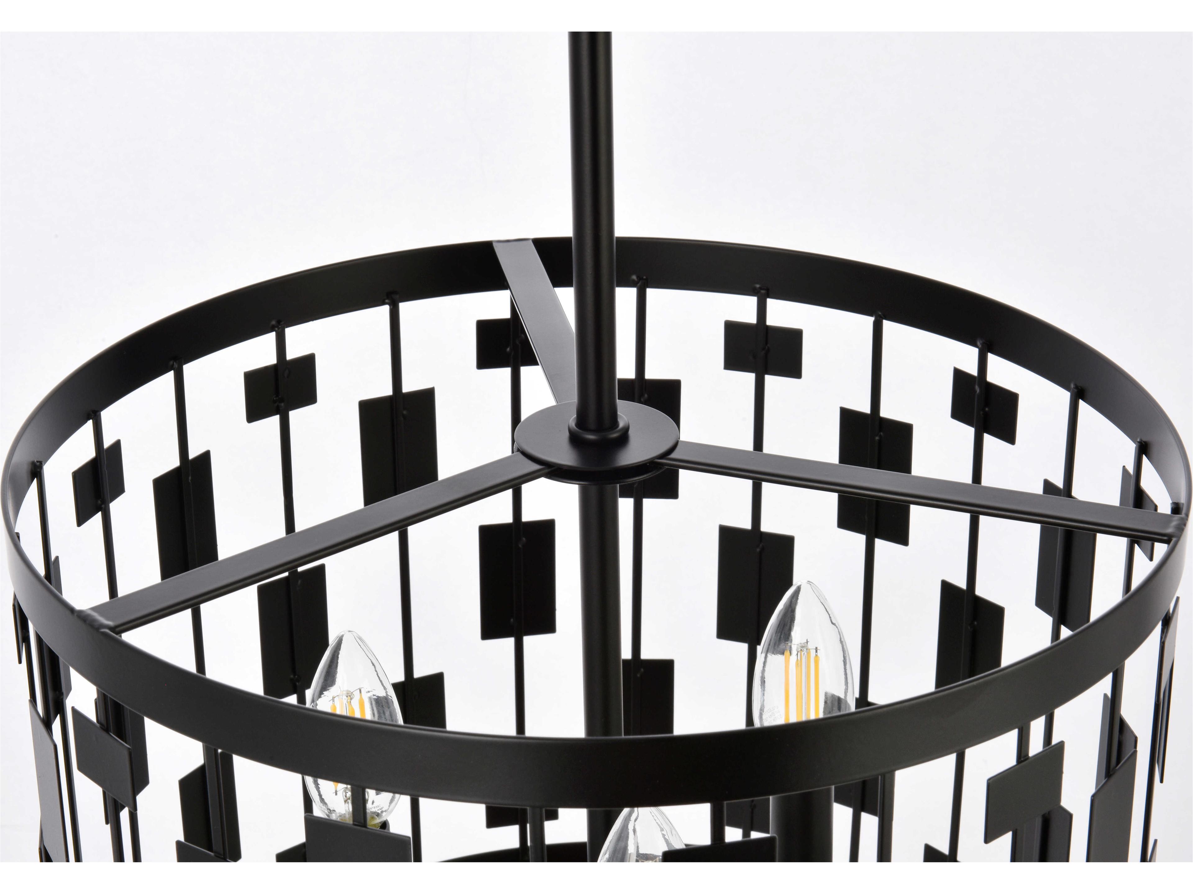 Elegant Lighting Levante 3-Light Black Drum Pendant