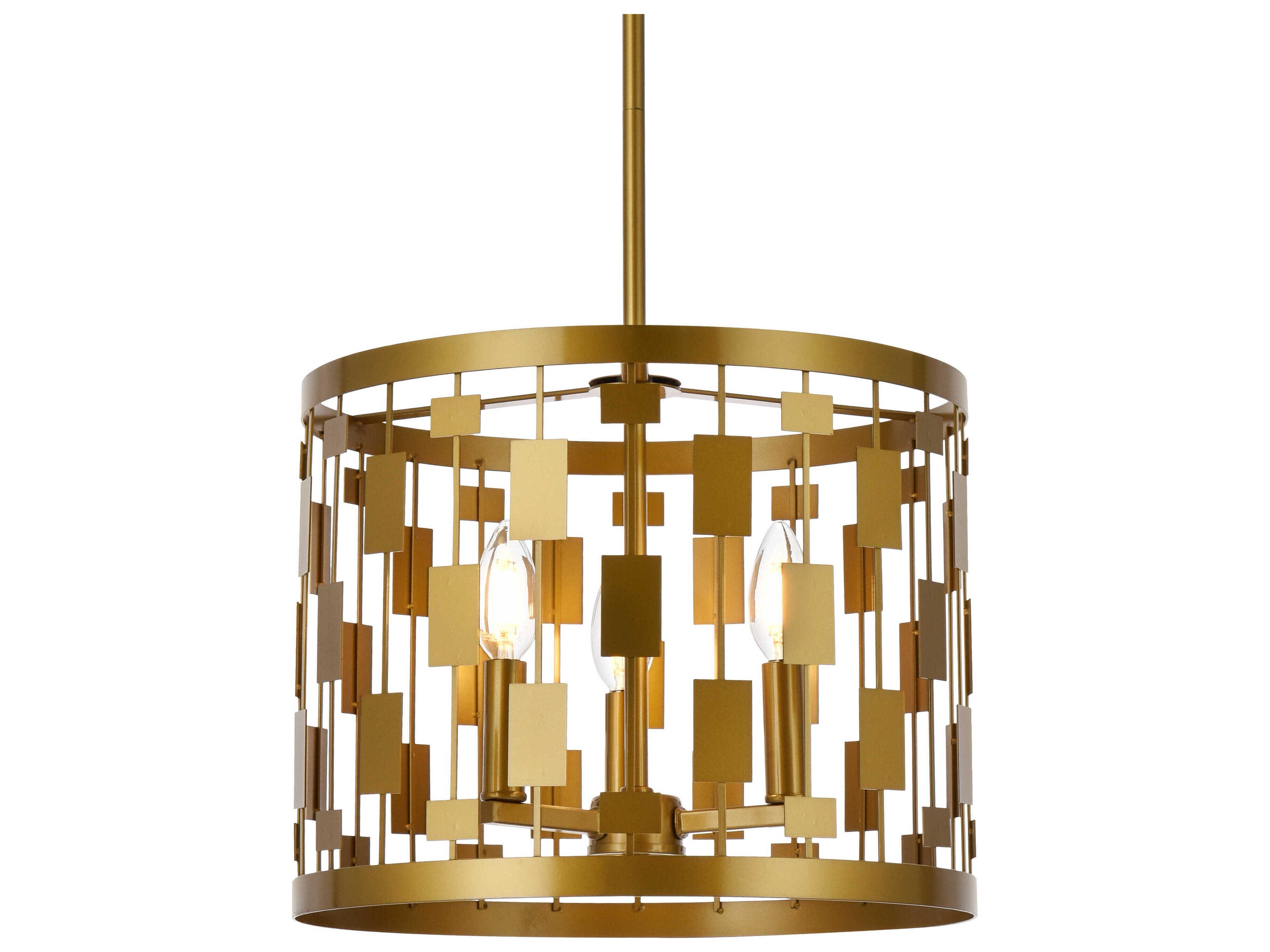 Elegant Lighting Levante 3-Light Brass Drum Pendant