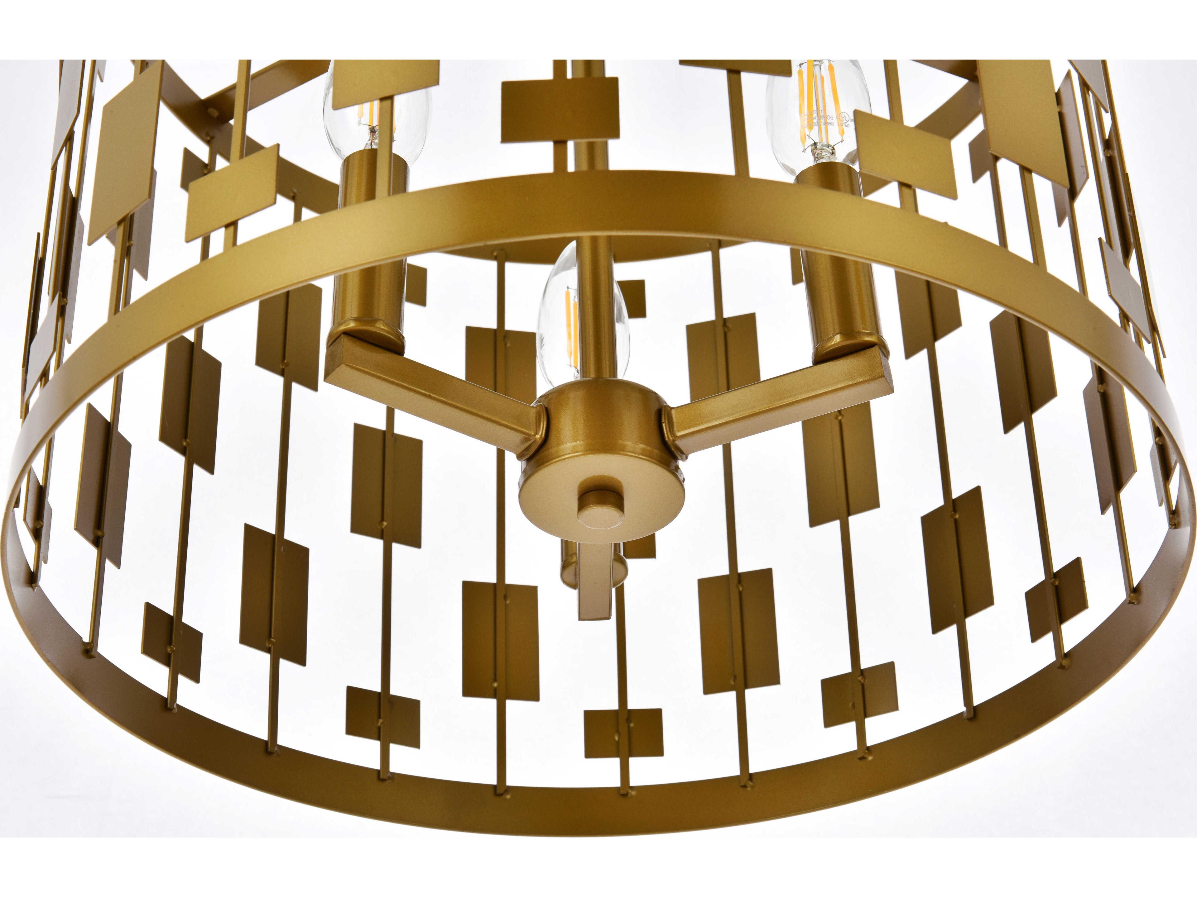 Elegant Lighting Levante 3-Light Brass Drum Pendant