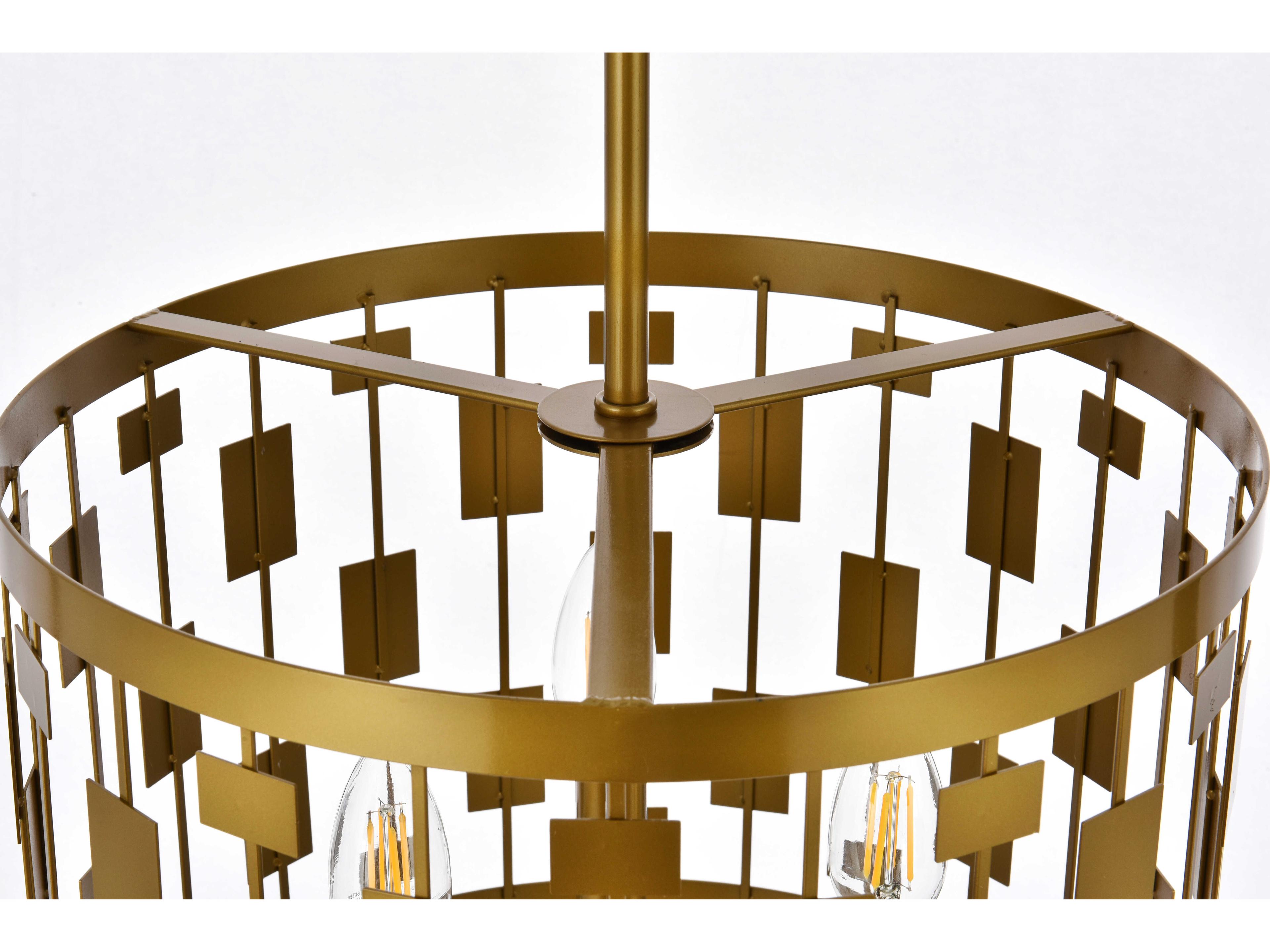 Elegant Lighting Levante 3-Light Brass Drum Pendant