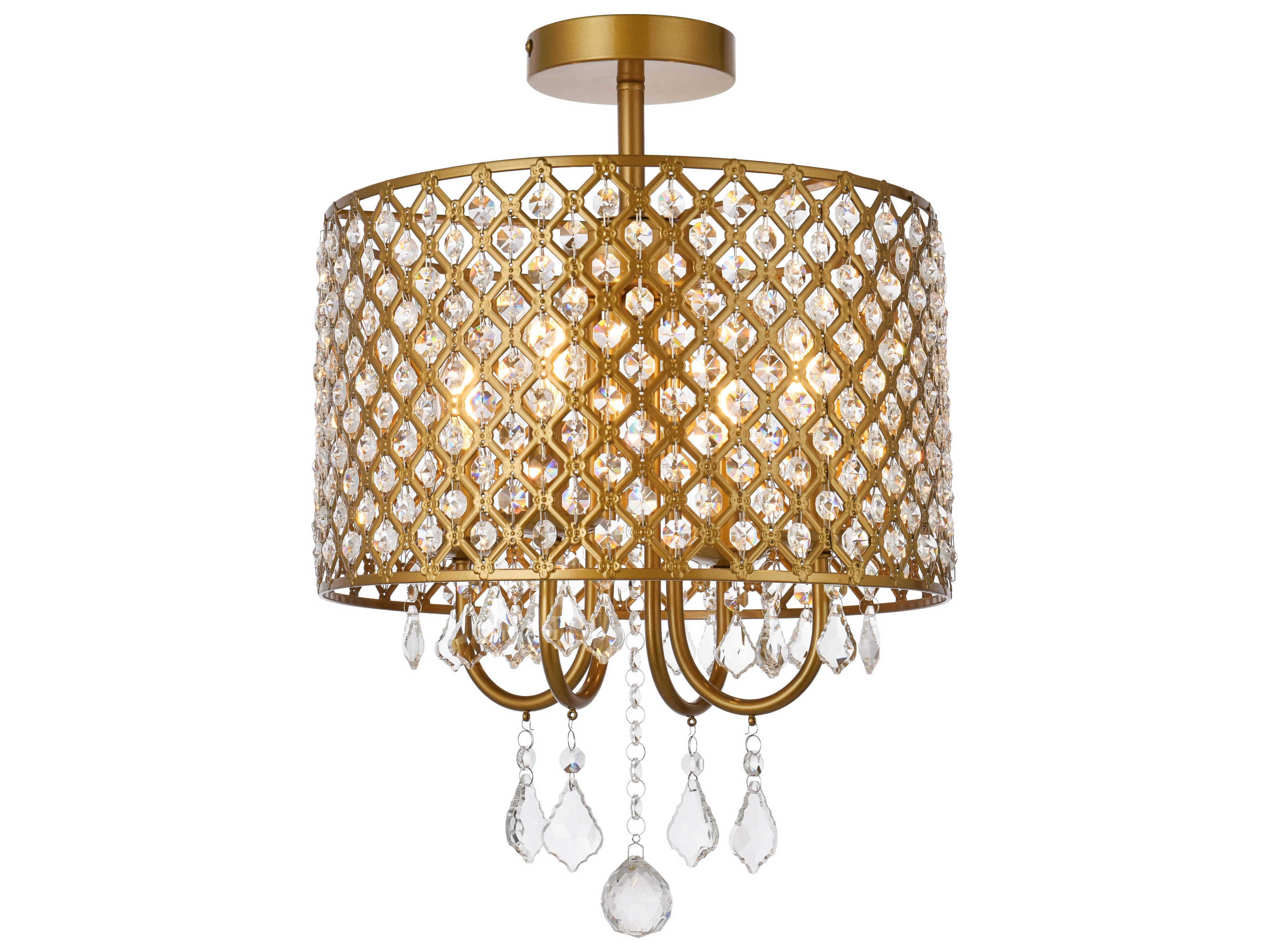 Elise 4-Light Brass Crystal Drum Semi Flush Mount