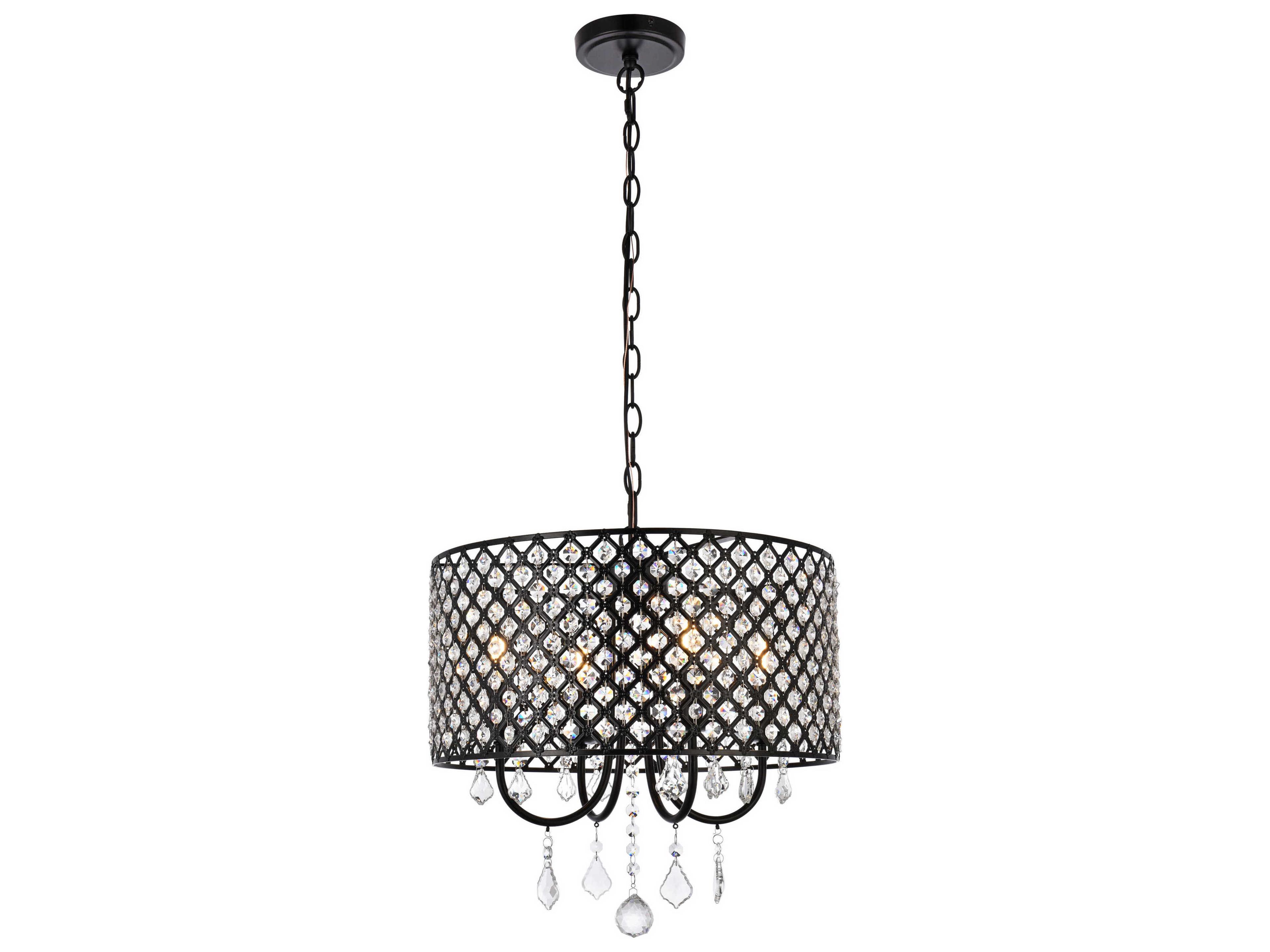 Elise 4-Light Black Crystal Drum Chandelier