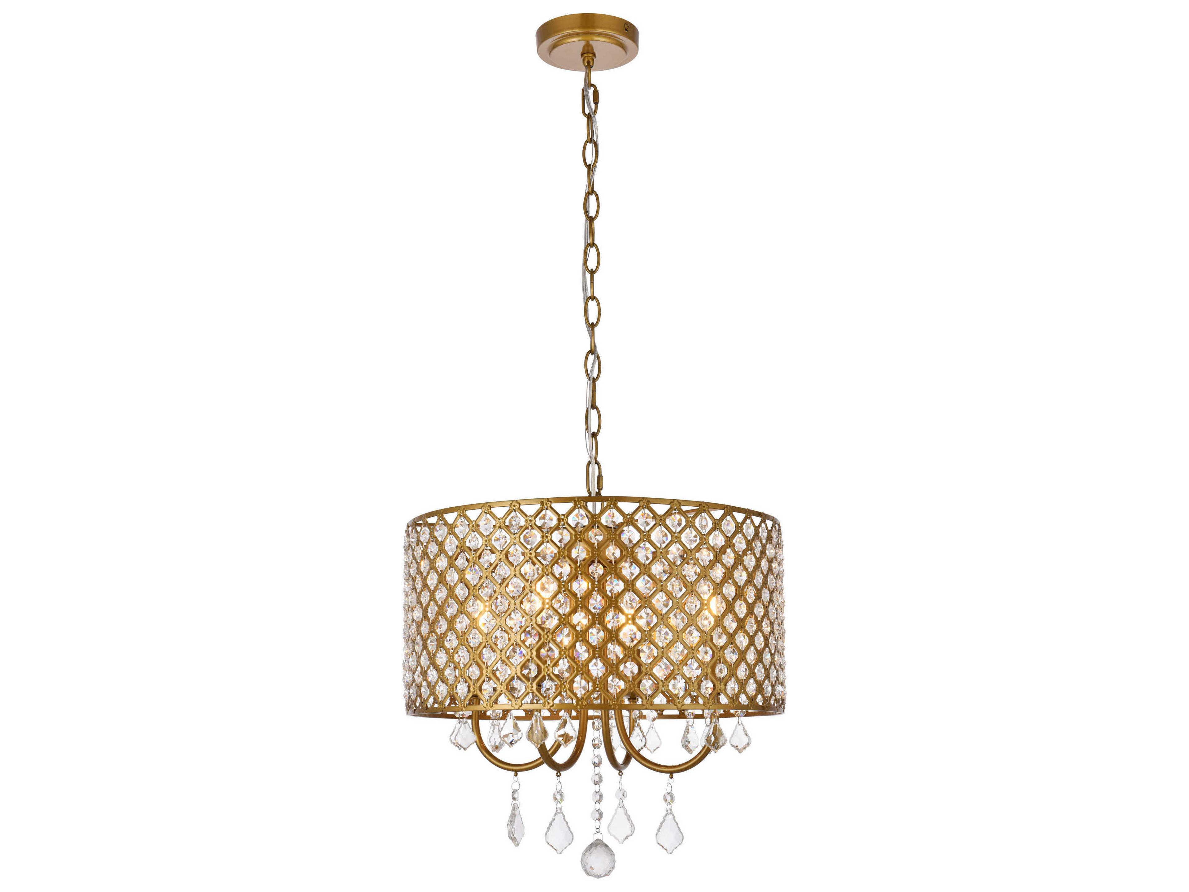Elise 4-Light Brass Crystal Drum Chandelier