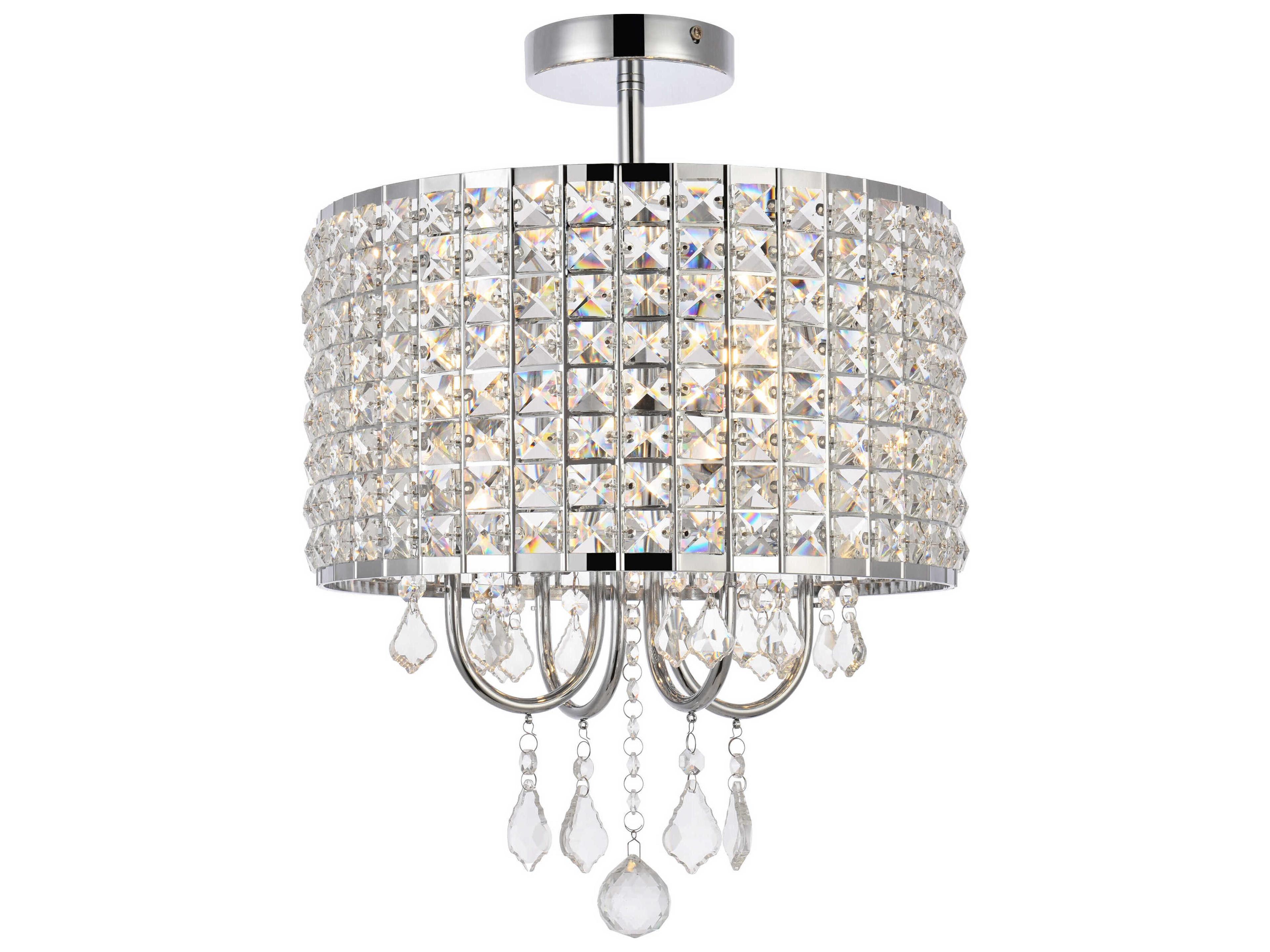 Elise 4-Light Chrome Crystal Drum Semi Flush Mount