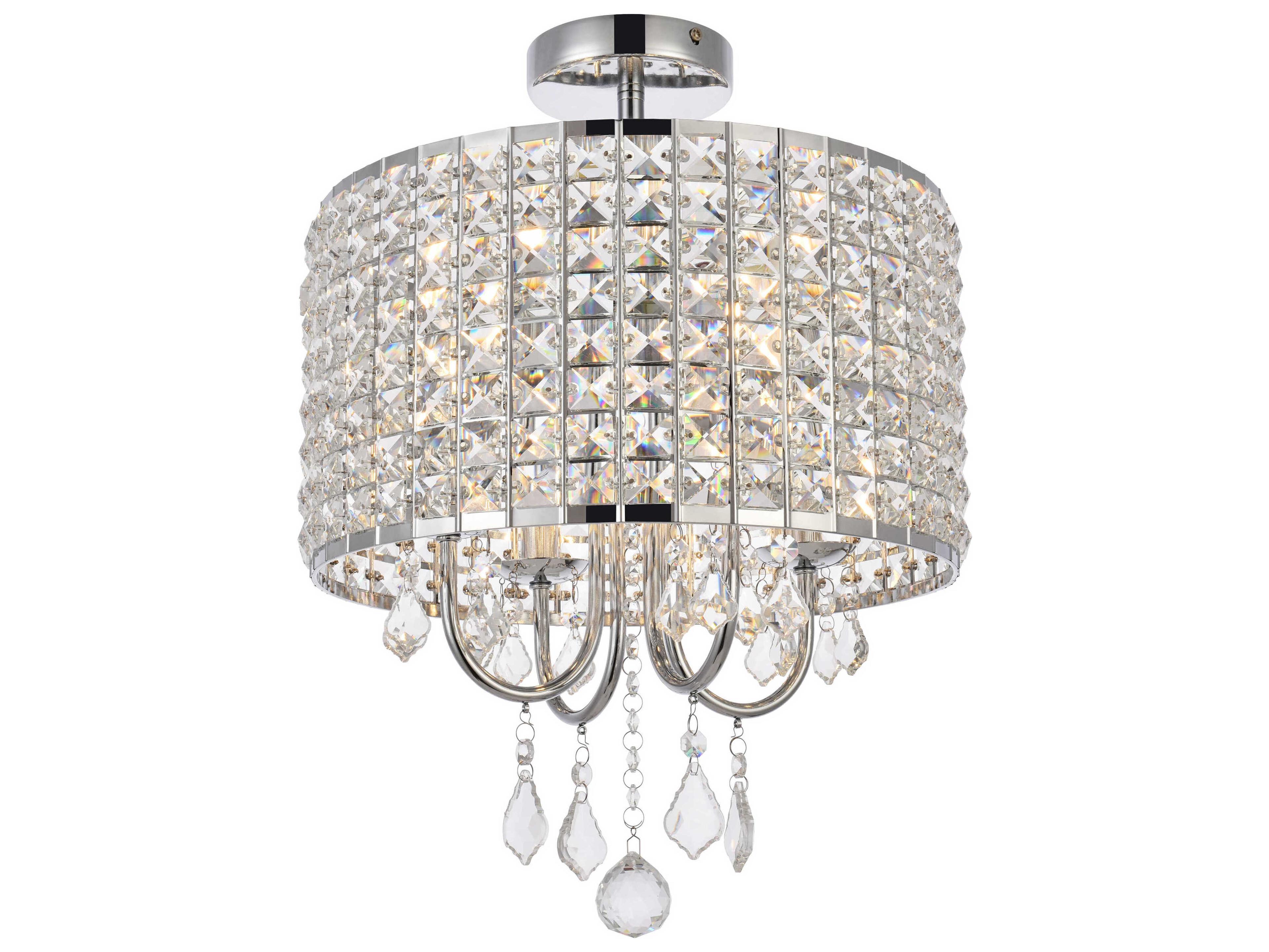 Elegant Lighting Elise 4-Light Chrome Crystal Drum Semi Flush Mount