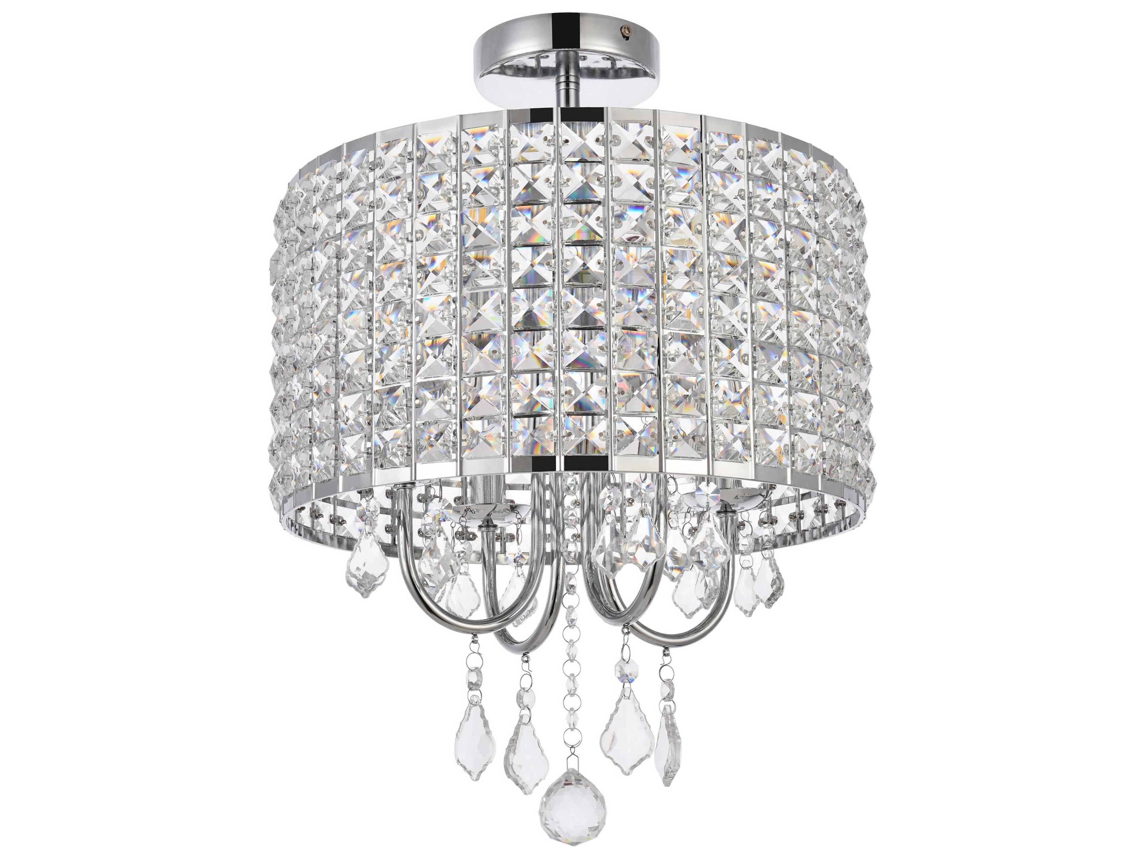 Elegant Lighting Elise 4-Light Chrome Crystal Drum Semi Flush Mount
