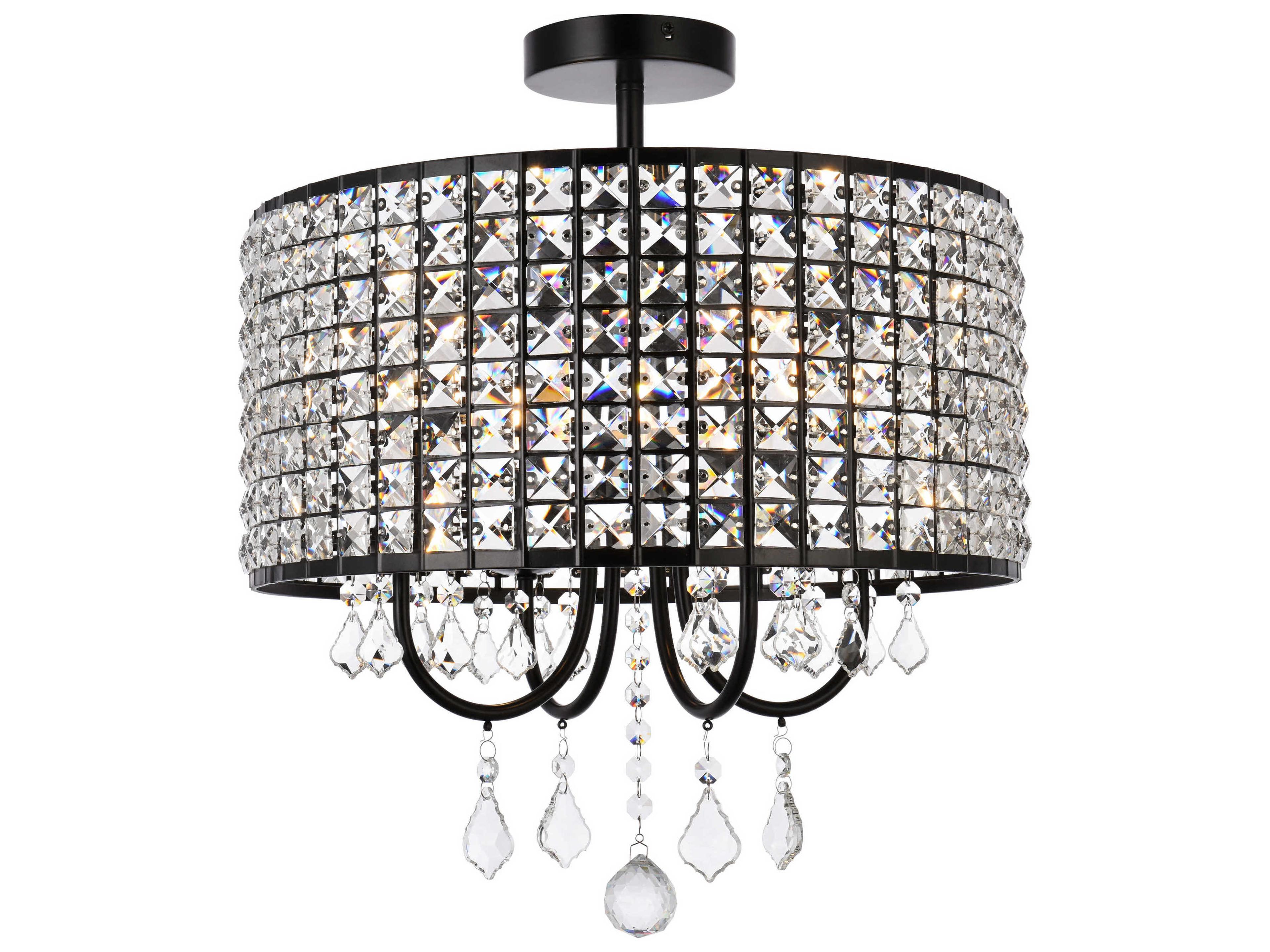 Elise 4-Light Black Crystal Drum Semi Flush Mount