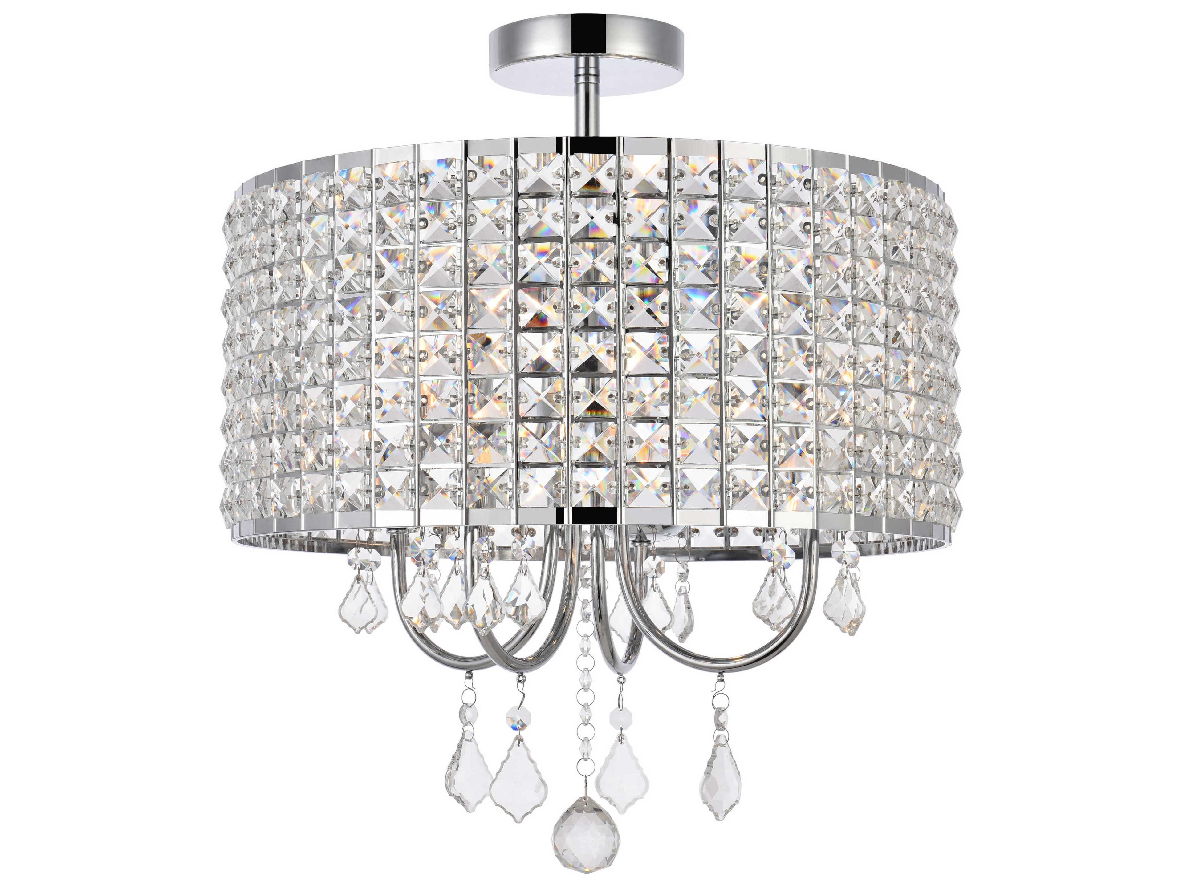 Elise 4-Light Chrome Crystal Drum Semi Flush Mount