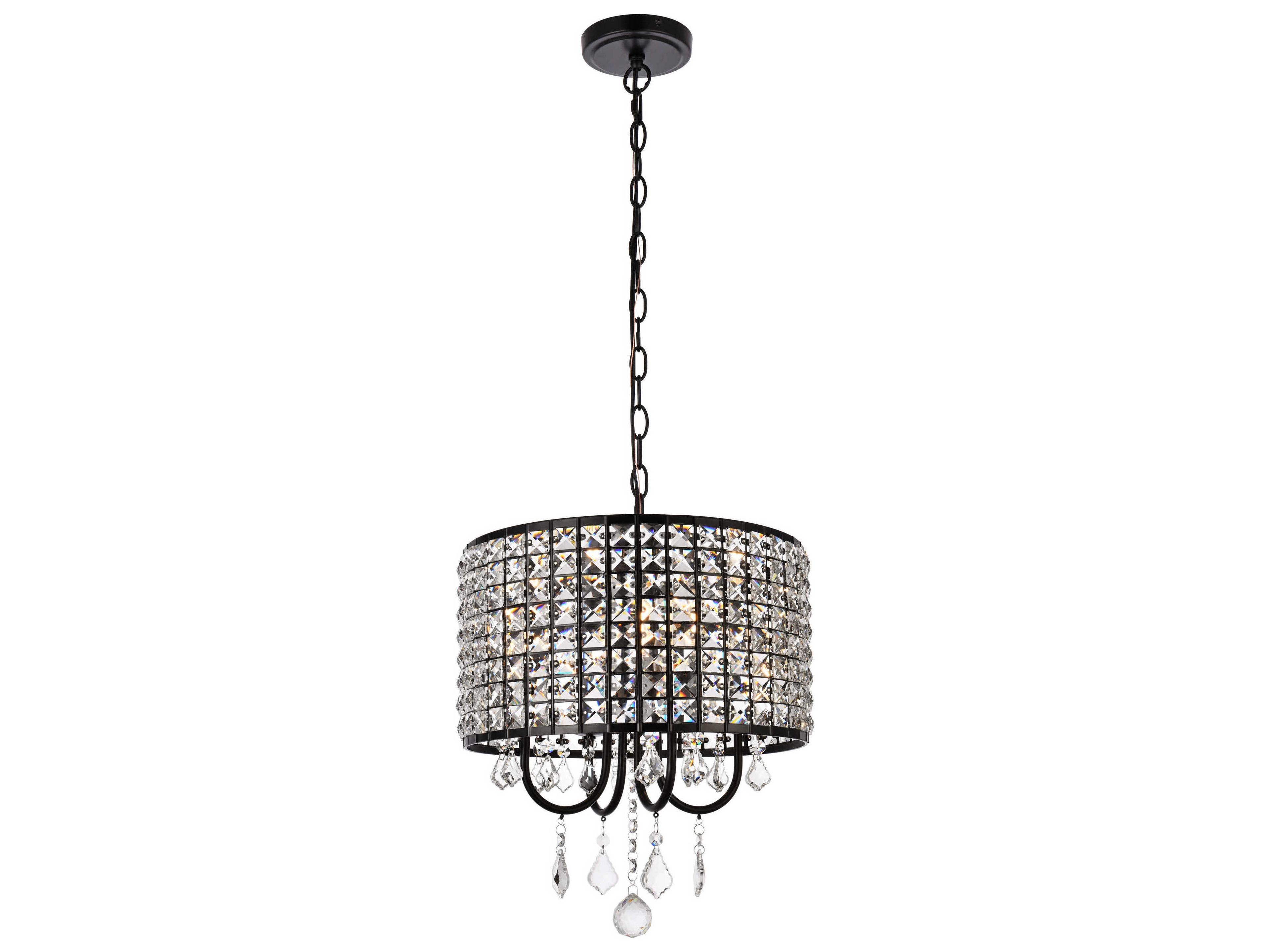 Elise 4-Light Black Crystal Drum Chandelier
