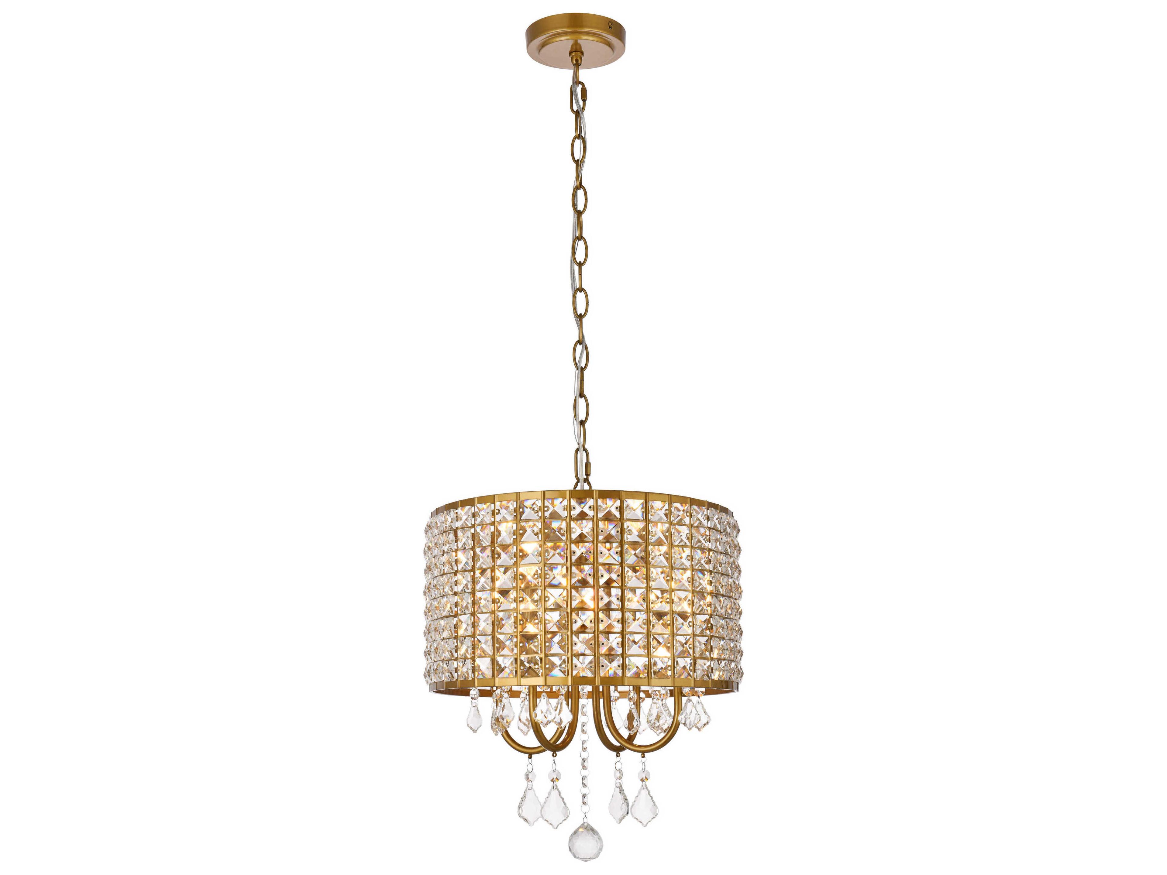 Elise 4-Light Brass Crystal Drum Chandelier