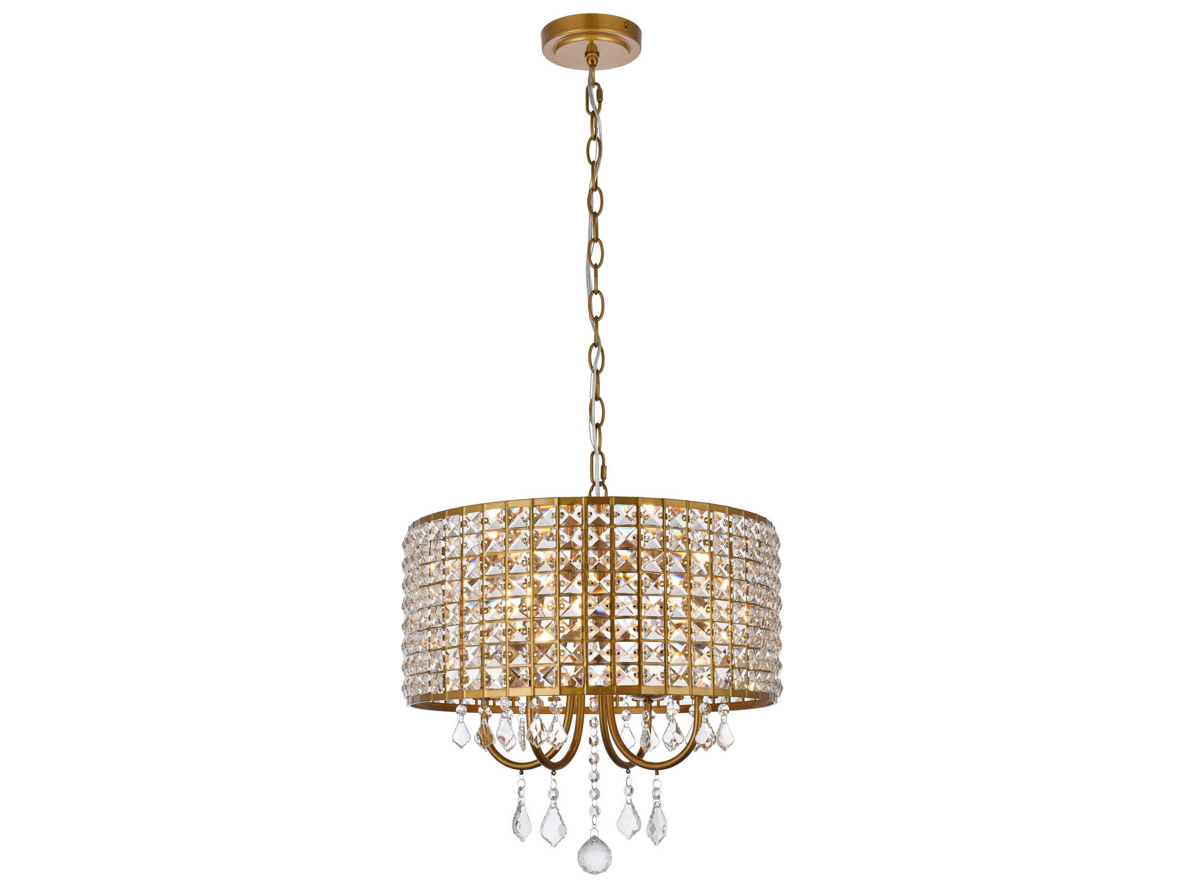Elise 4-Light Brass Crystal Drum Chandelier