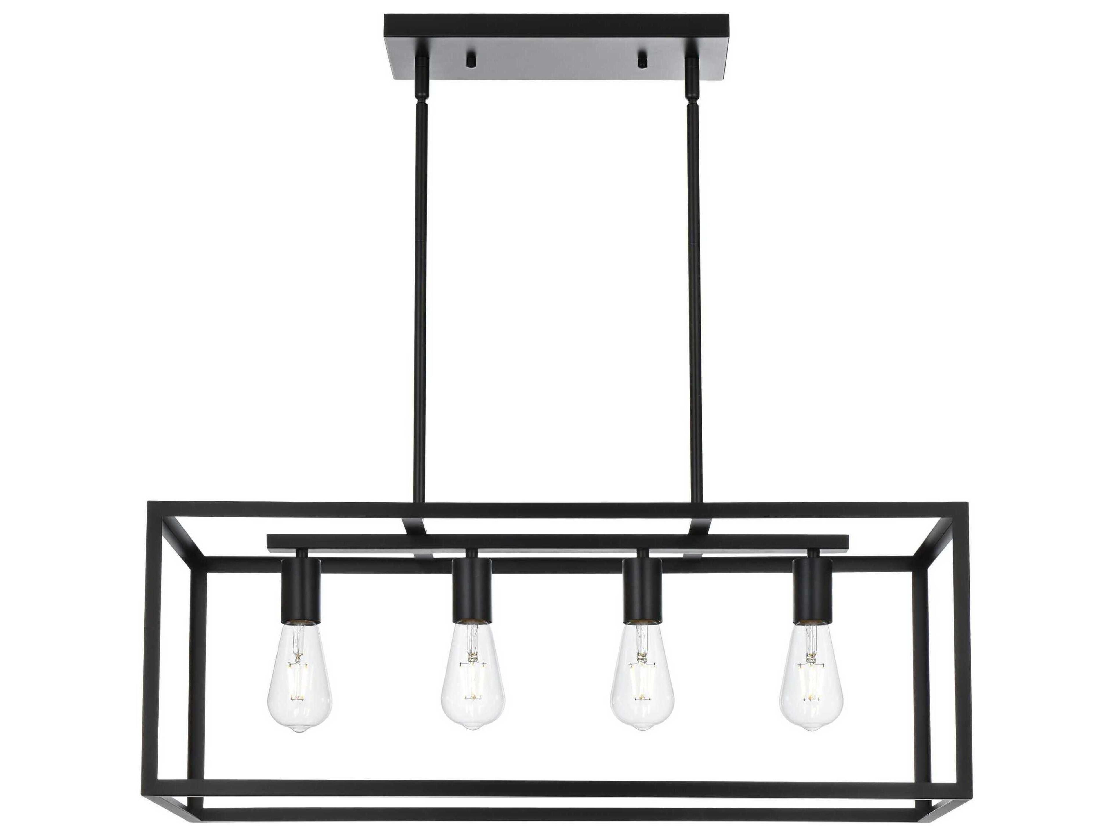 Elegant Lighting Judah 4-Light Black Linear Island Pendant