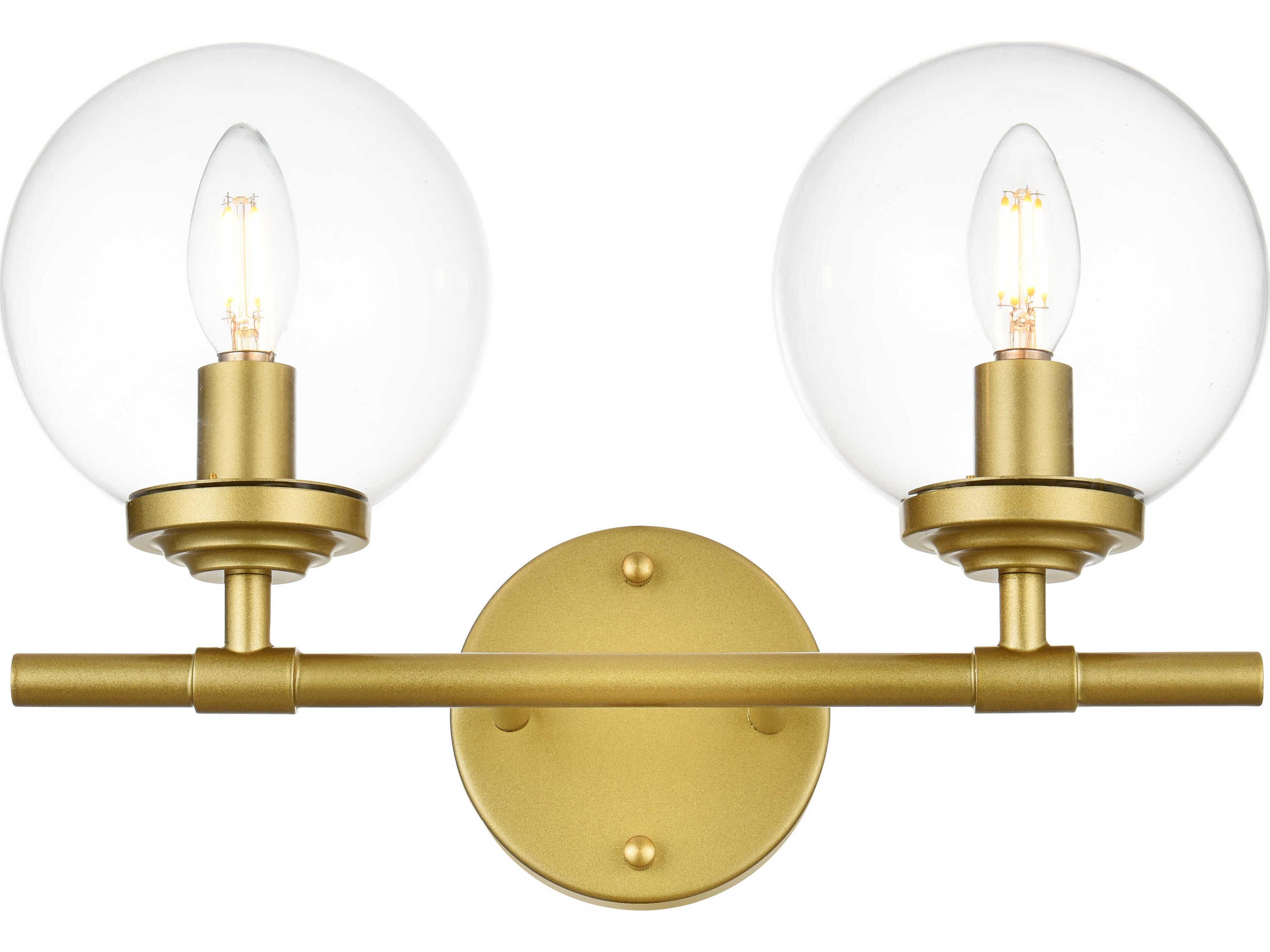 Ingrid 2-Light Brass Glass Vanity Light
