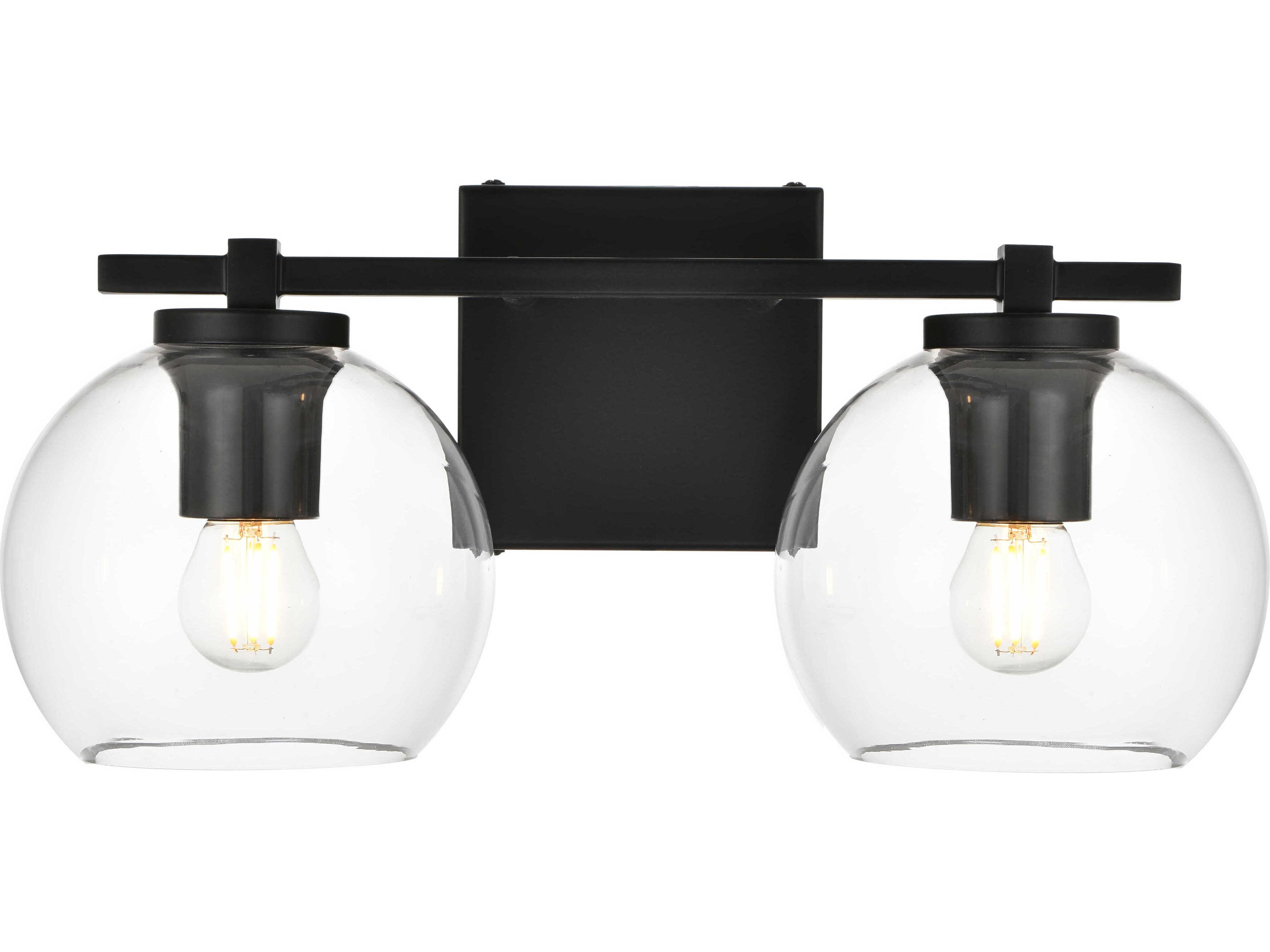 Elegant Lighting Juelz 2-Light Black Glass Vanity Light