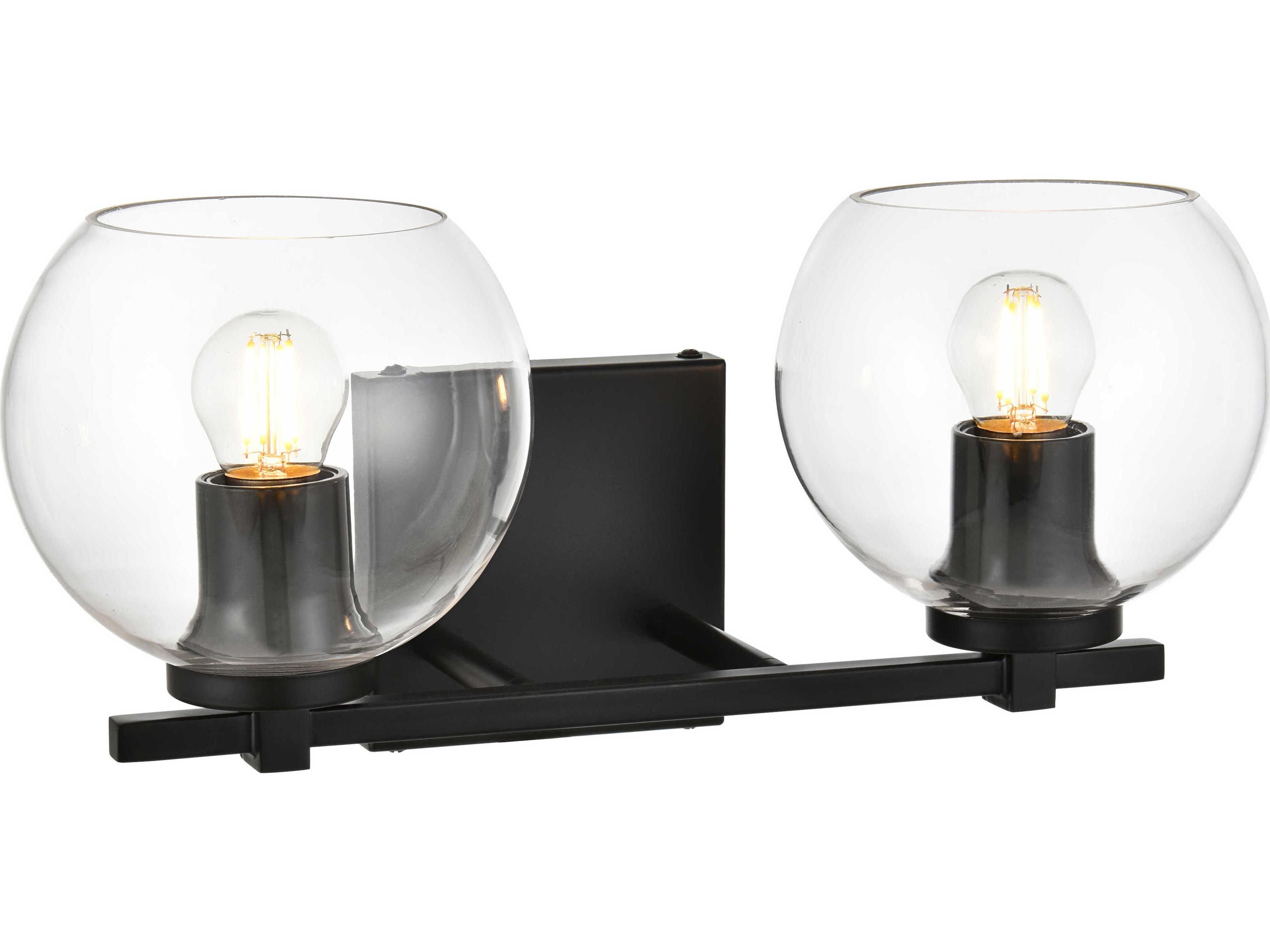 Elegant Lighting Juelz 2-Light Black Glass Vanity Light