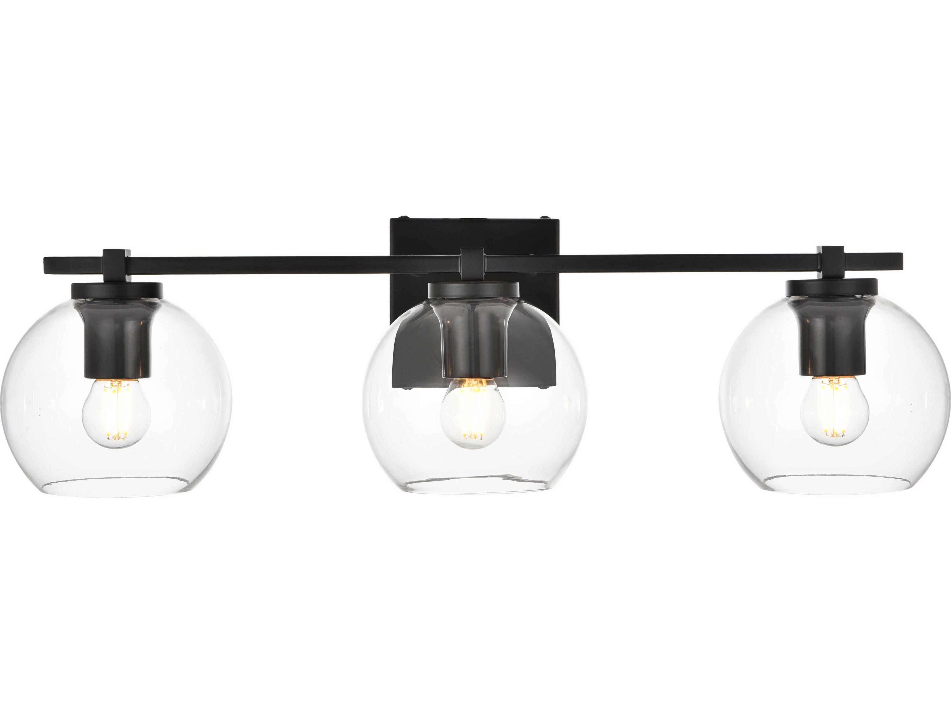 Elegant Lighting Juelz 3-Light Black Glass Vanity Light