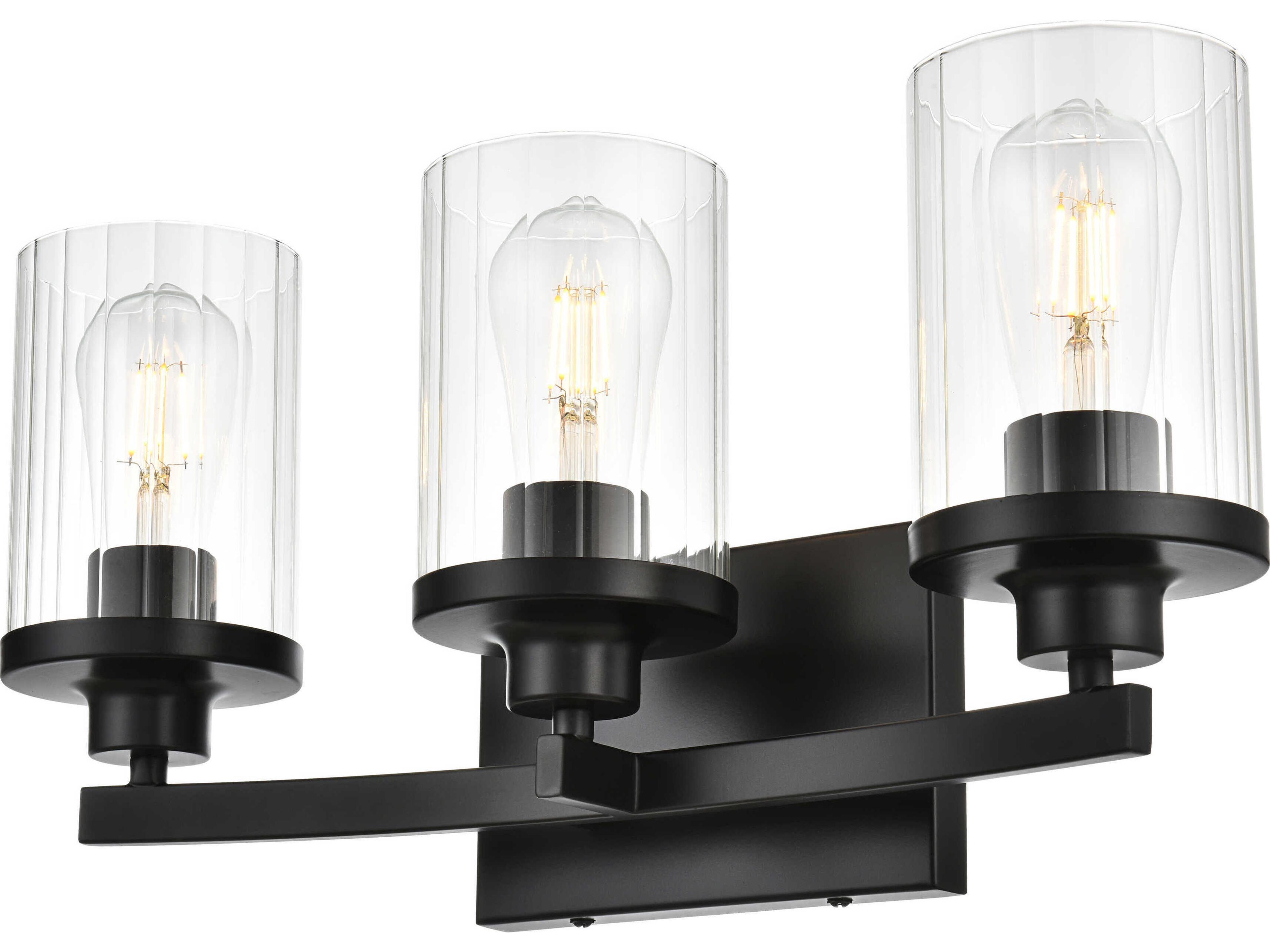 Saanvi 3-Light Black Clear Glass Vanity Light