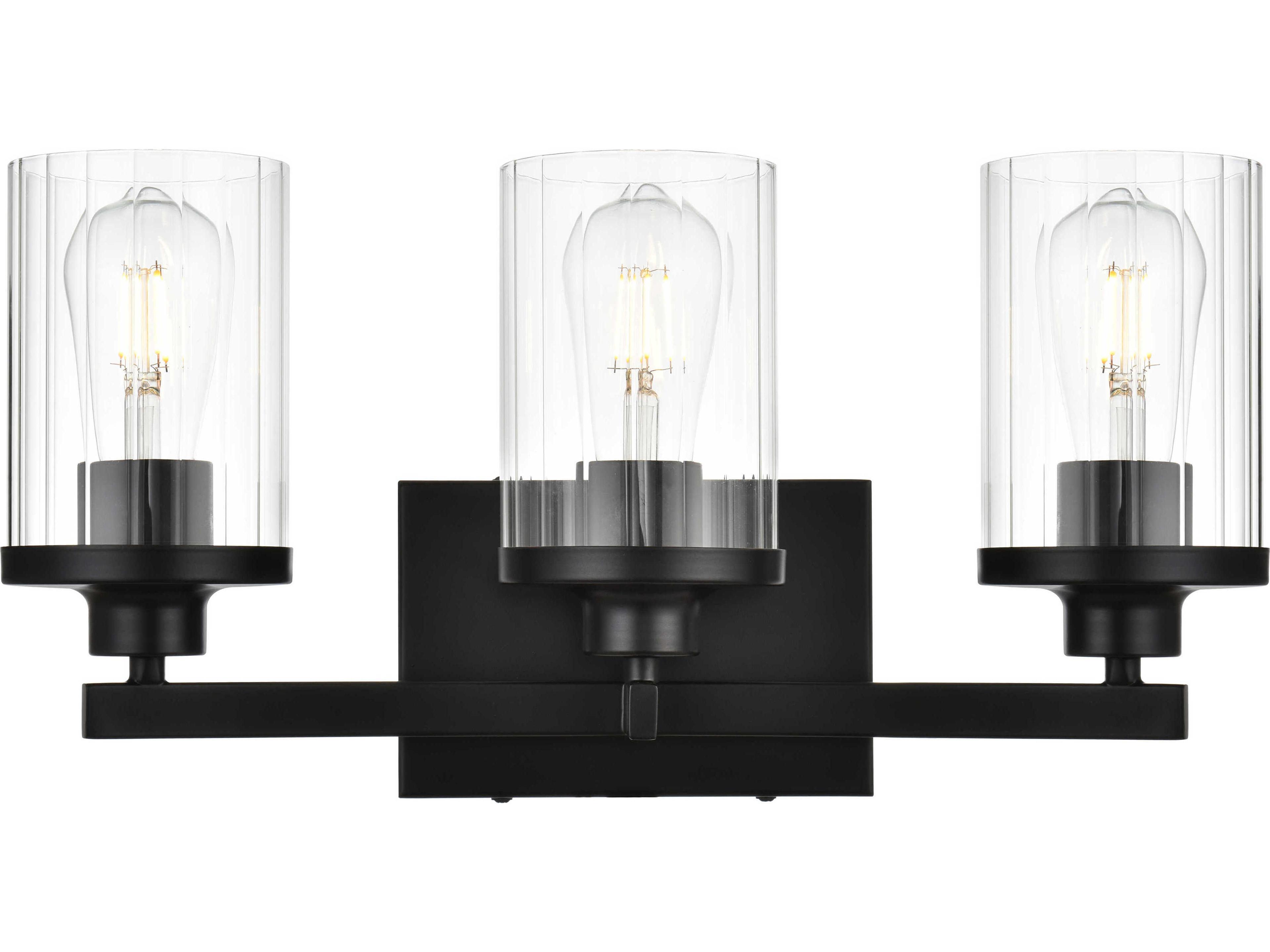 Elegant Lighting Saanvi 3-Light Black Clear Glass Vanity Light