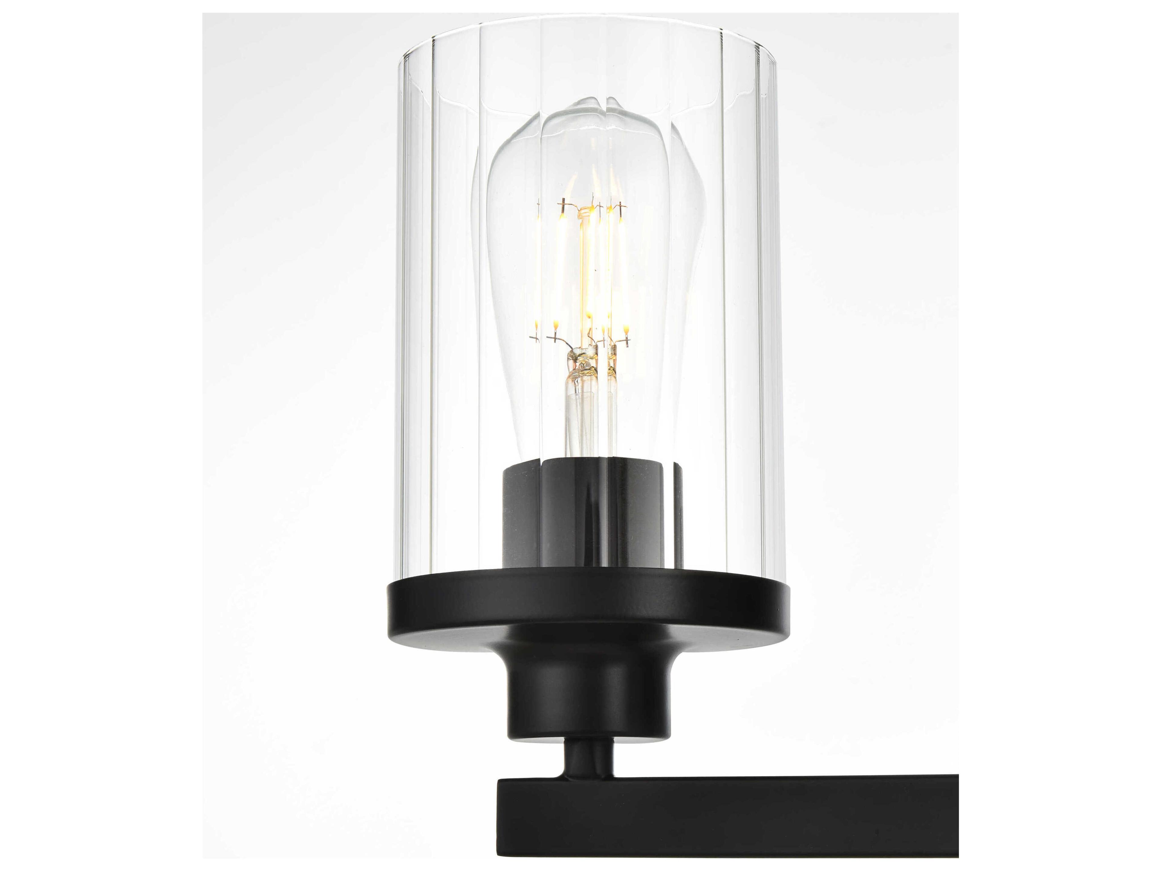 Elegant Lighting Saanvi 3-Light Black Clear Glass Vanity Light