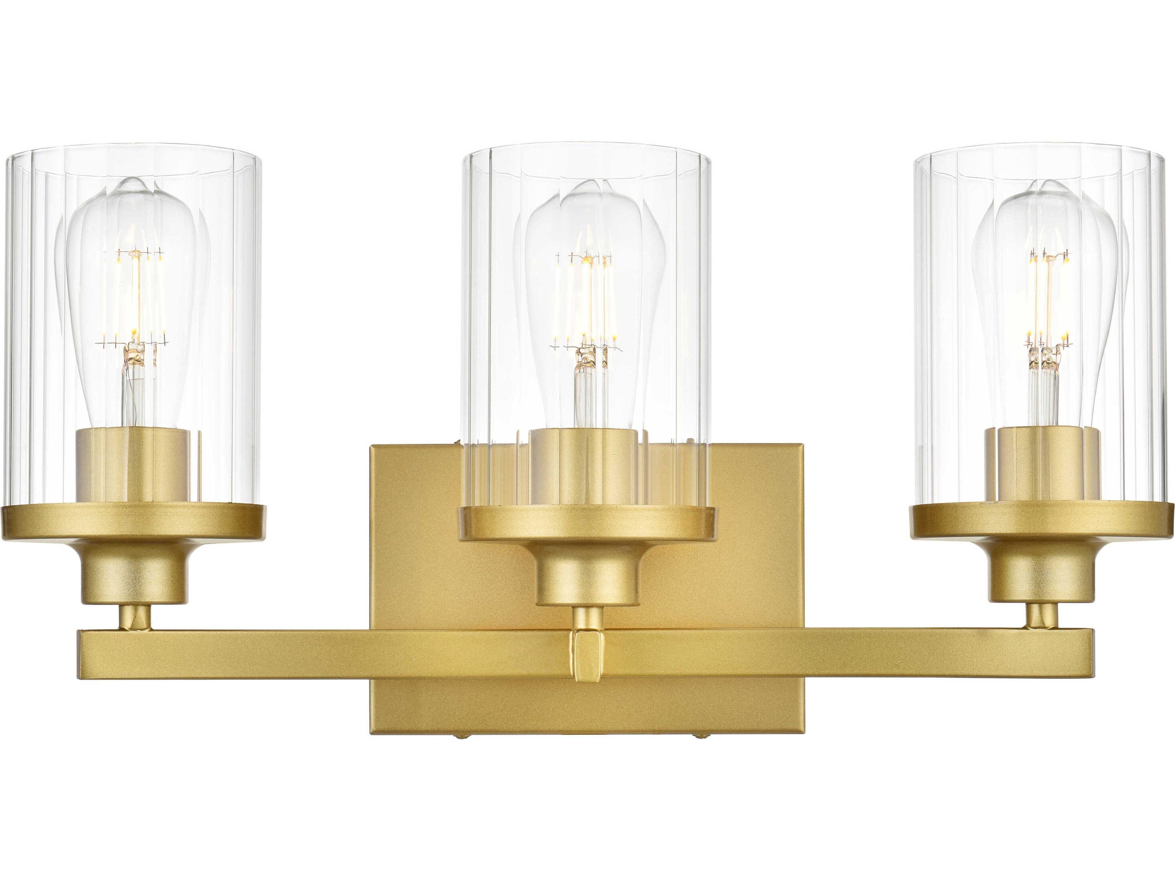 Elegant Lighting Saanvi 3-Light Brass Glass Vanity Light