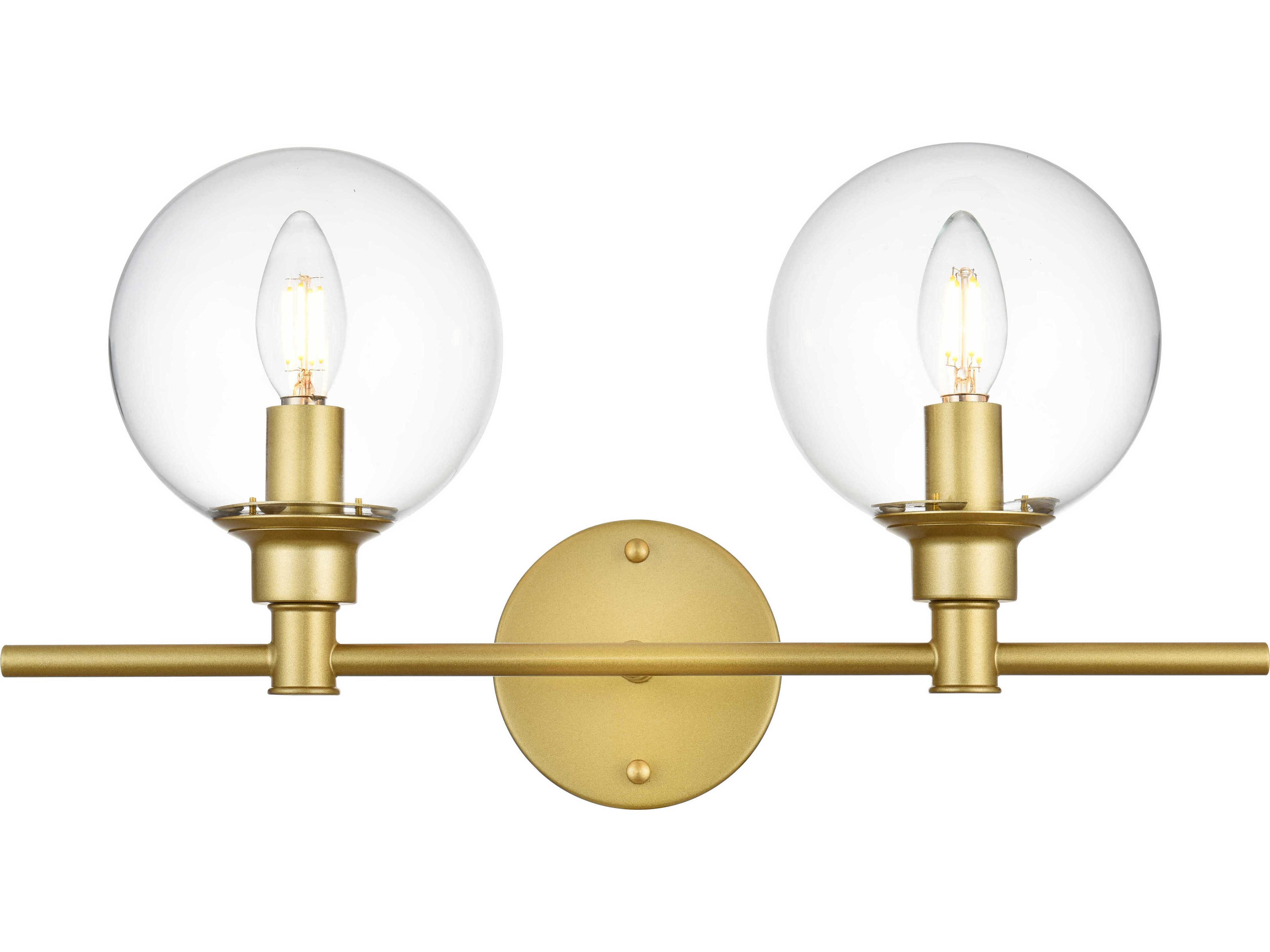 Elegant Lighting Jaelynn 2-Light Brass Glass Vanity Light
