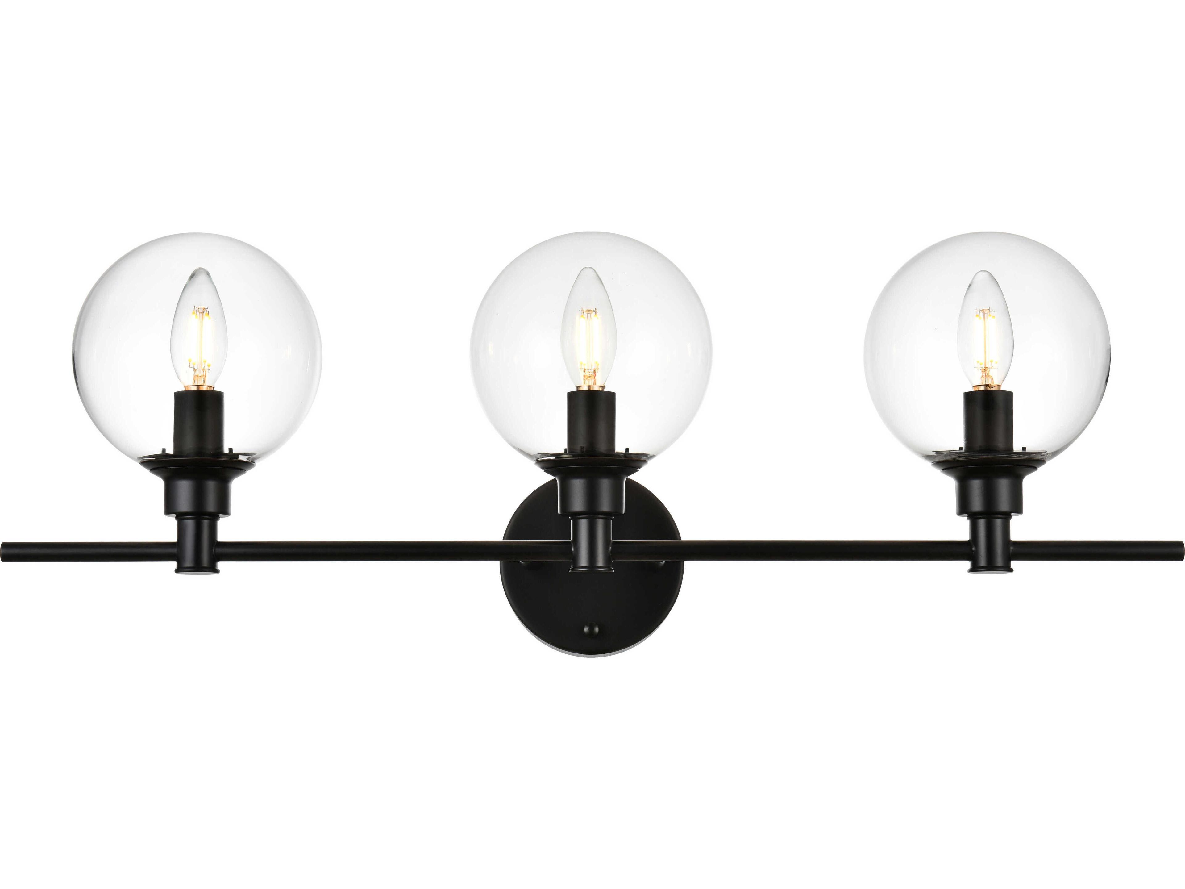 Elegant Lighting Jaelynn 3-Light Black Glass Vanity Light