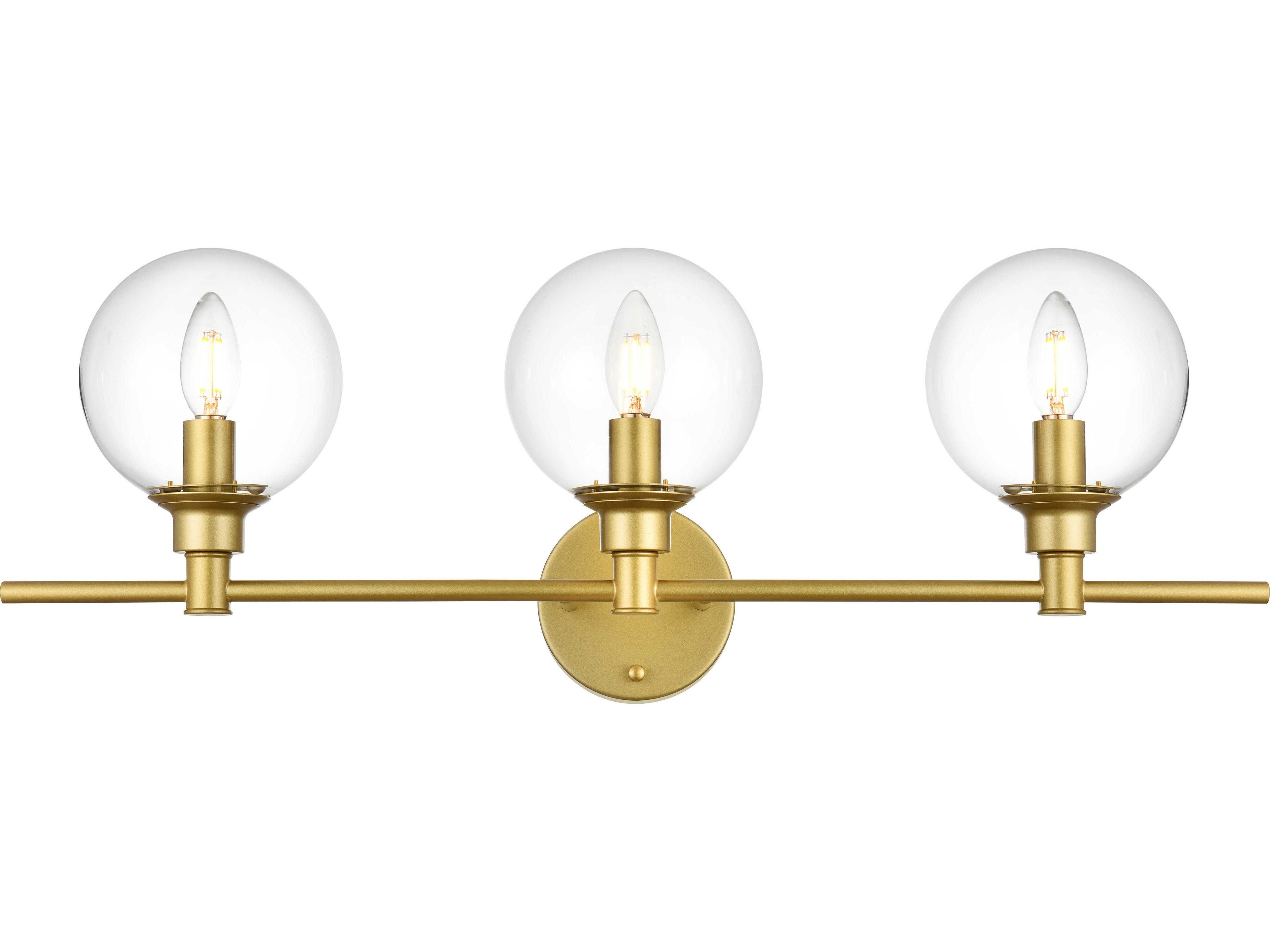 Elegant Lighting Jaelynn 3-Light Brass Glass Vanity Light