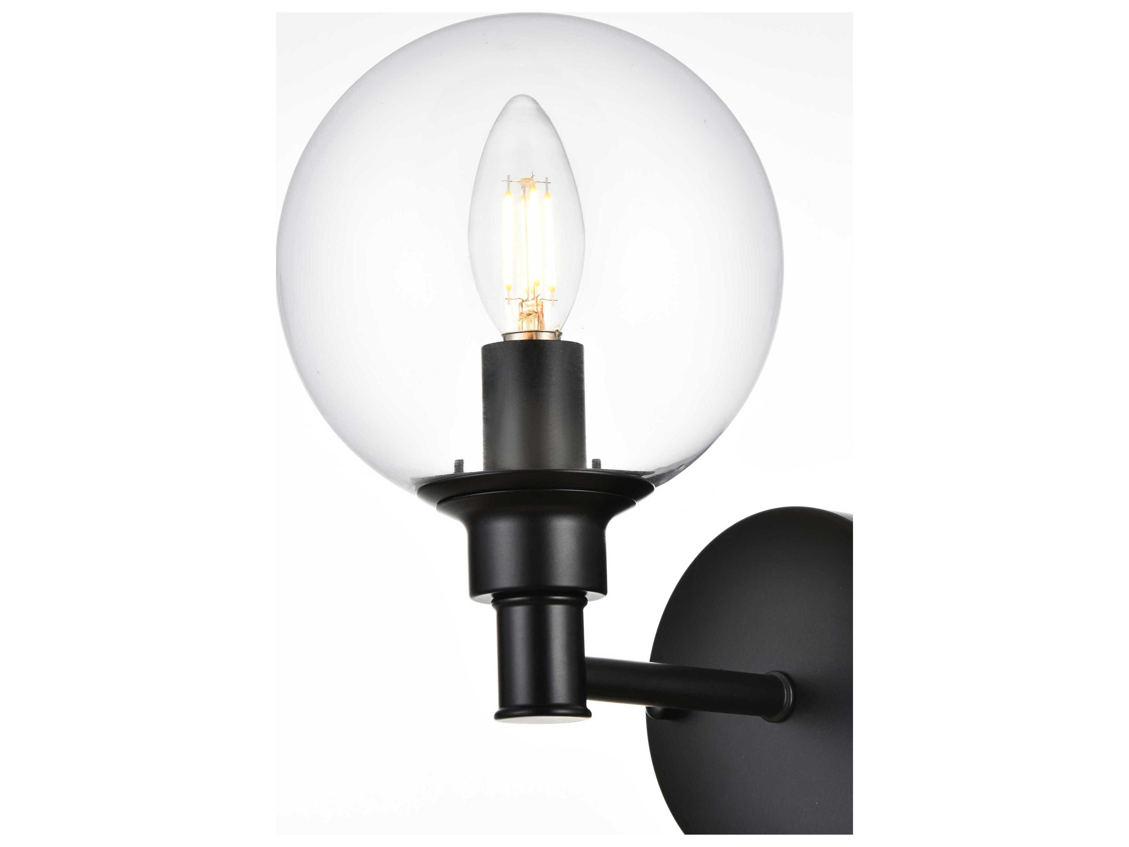 Elegant Lighting Jaelynn 1-Light Black Glass Wall Sconce