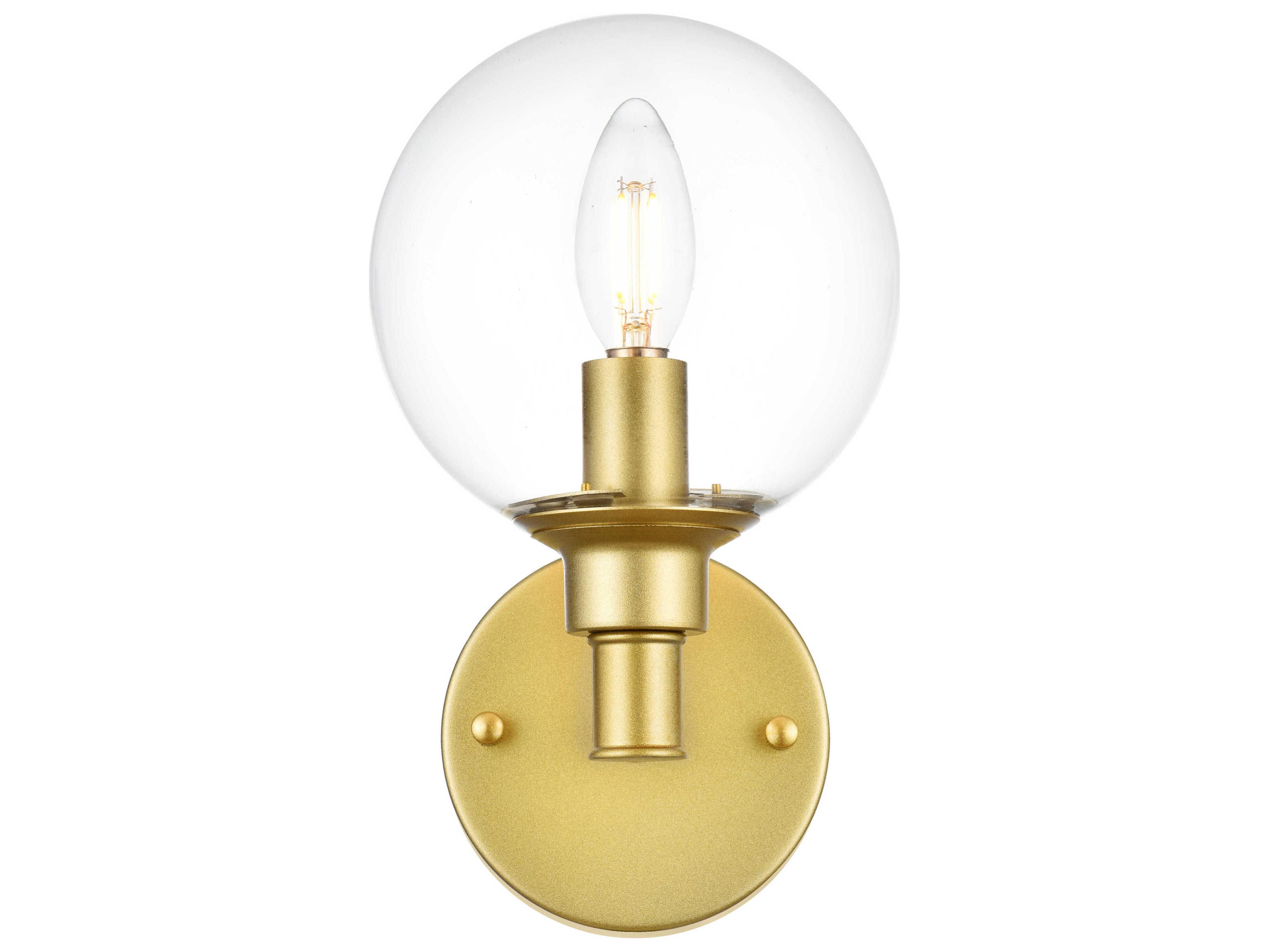 Elegant Lighting Jaelynn 1-Light Brass Glass Wall Sconce