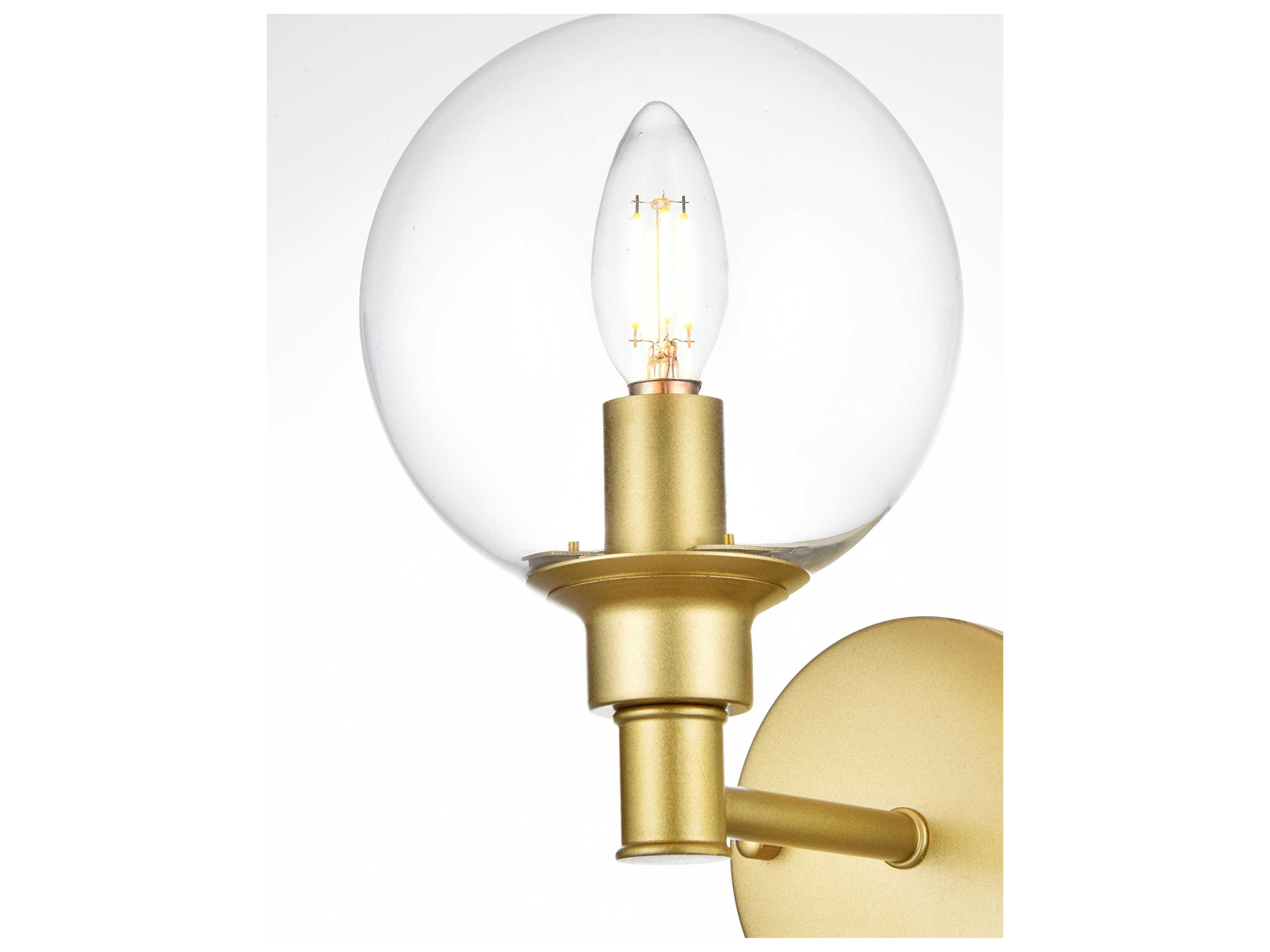 Elegant Lighting Jaelynn 1-Light Brass Glass Wall Sconce
