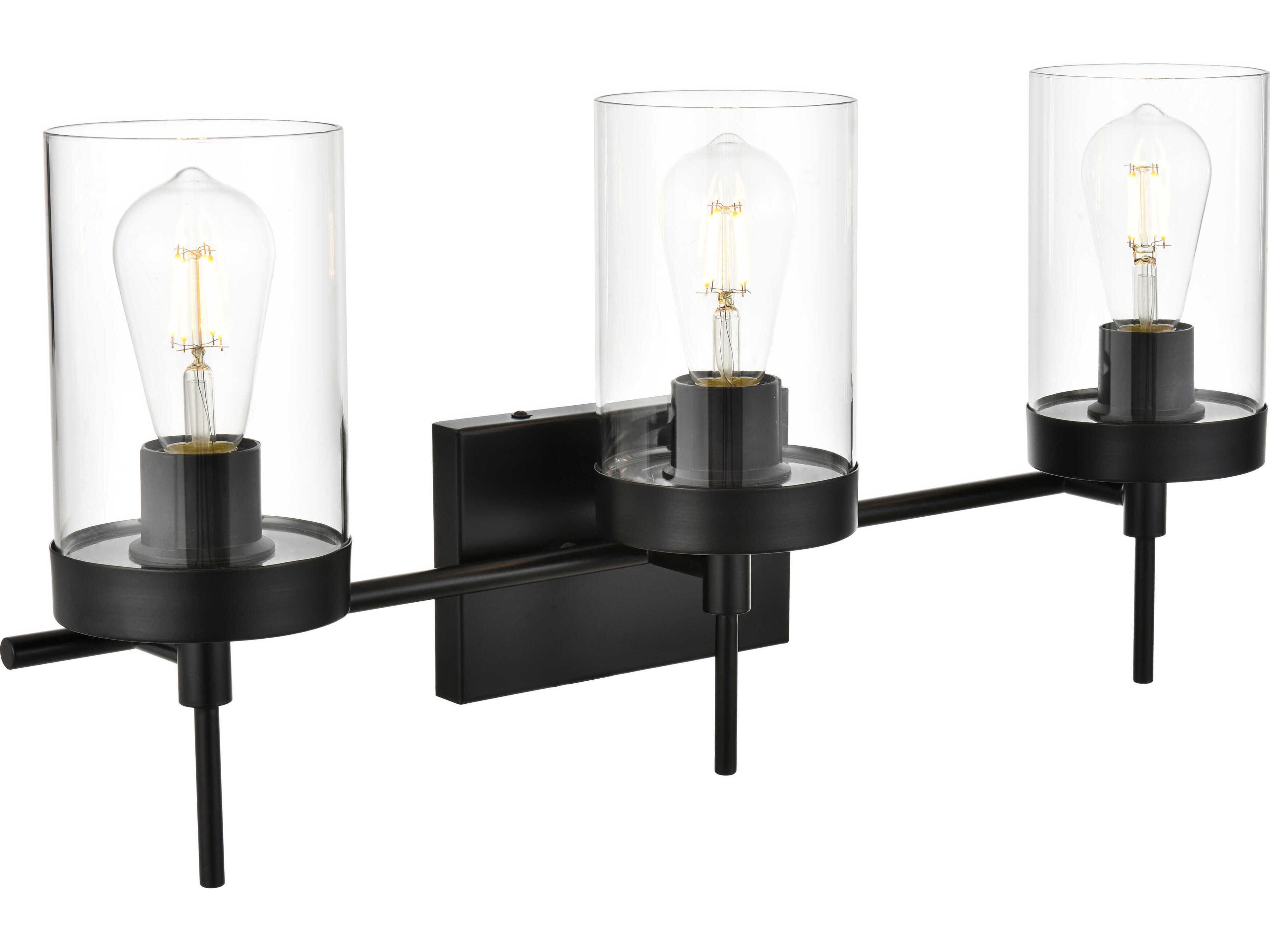 Elegant Lighting Benny 3-Light Black Glass Vanity Light