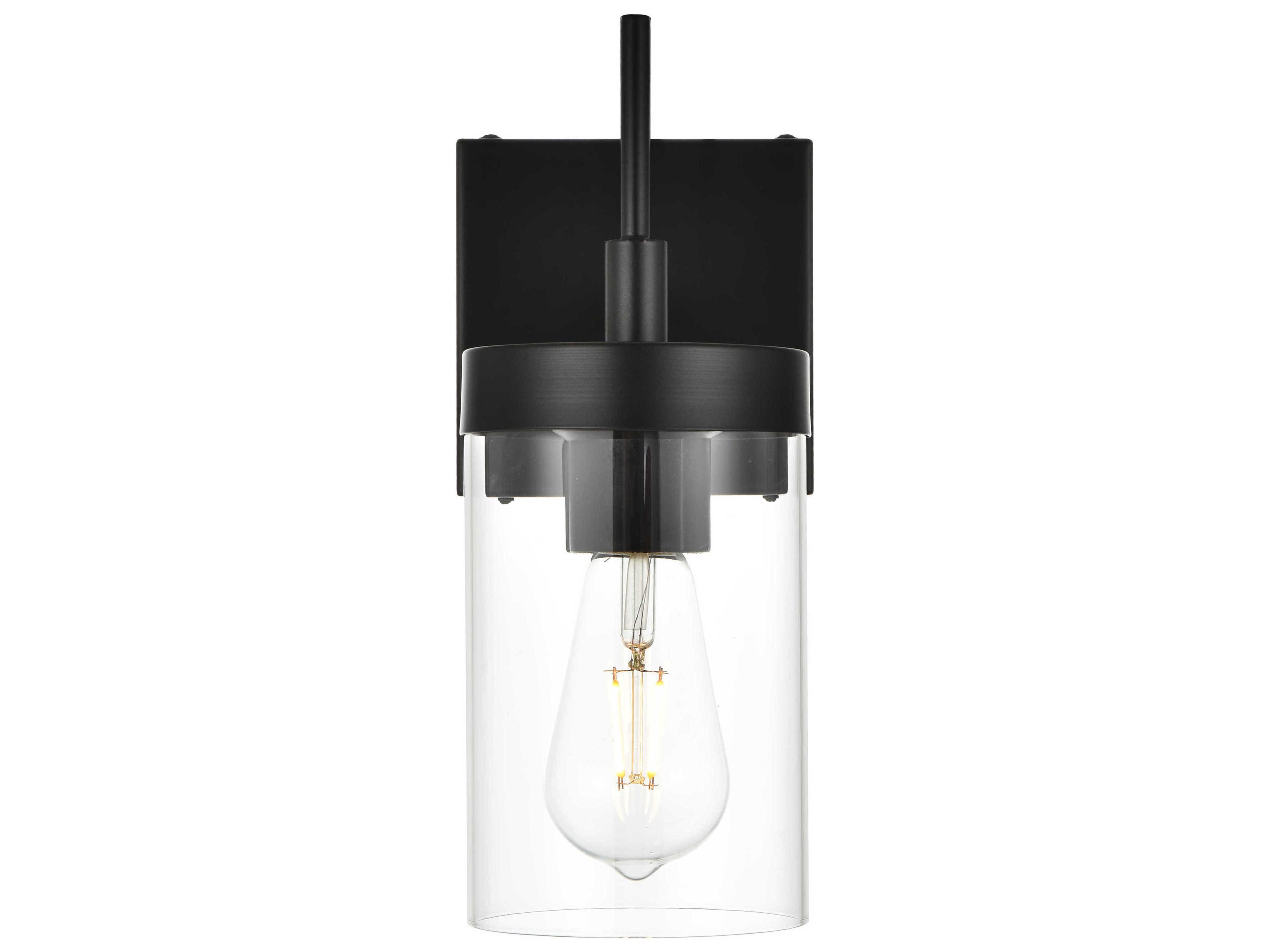 Elegant Lighting Benny 1-Light Black Glass Wall Sconce